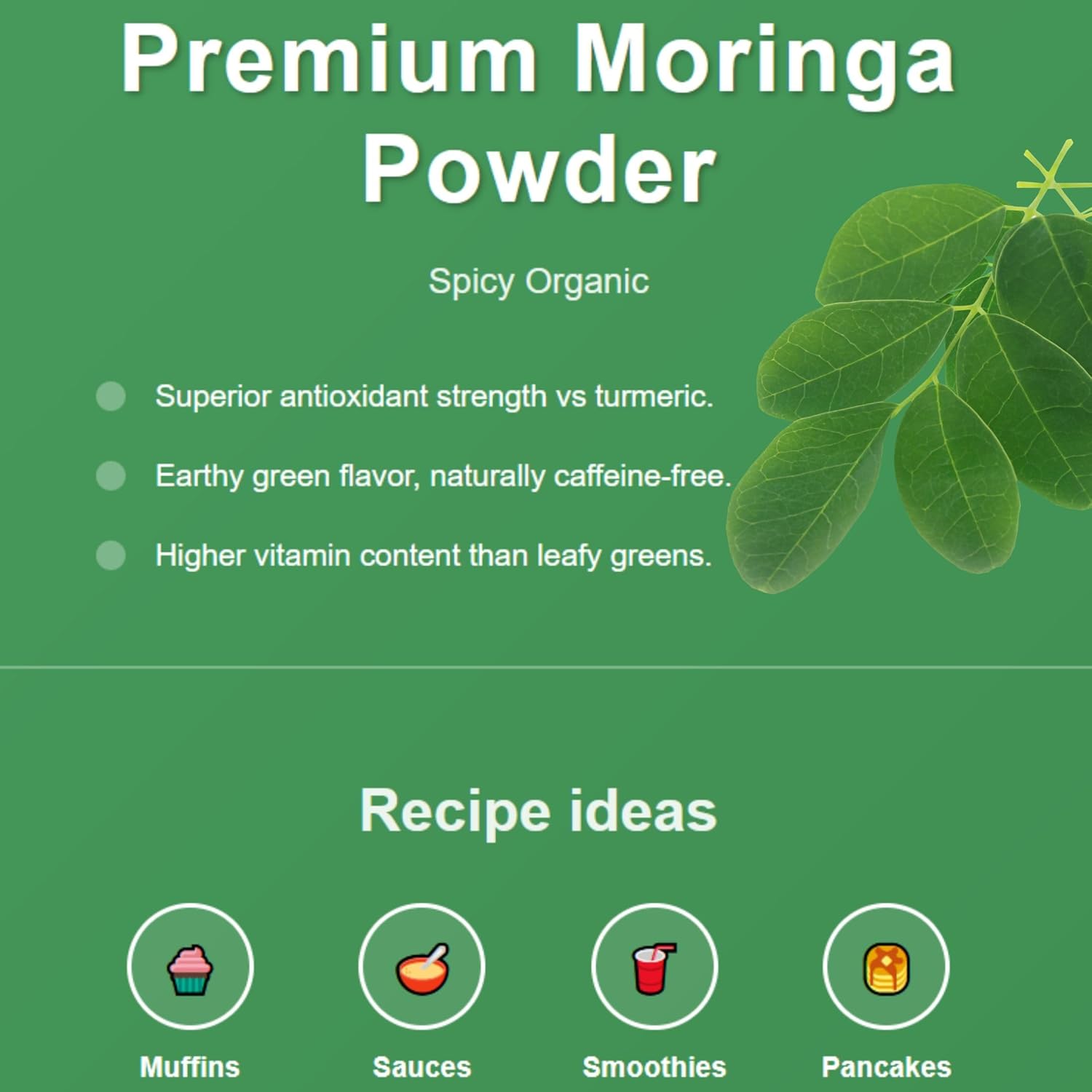 Organic Moringa Leaf Powder – USDA Certified Green Superfood | Natural Energy & Immune Support – Vegan, Non-GMO, Gluten-Free – Pure Raw Moringa for Smoothies, Teas, Cooking – 8oz Resealable Pouch - Image 7