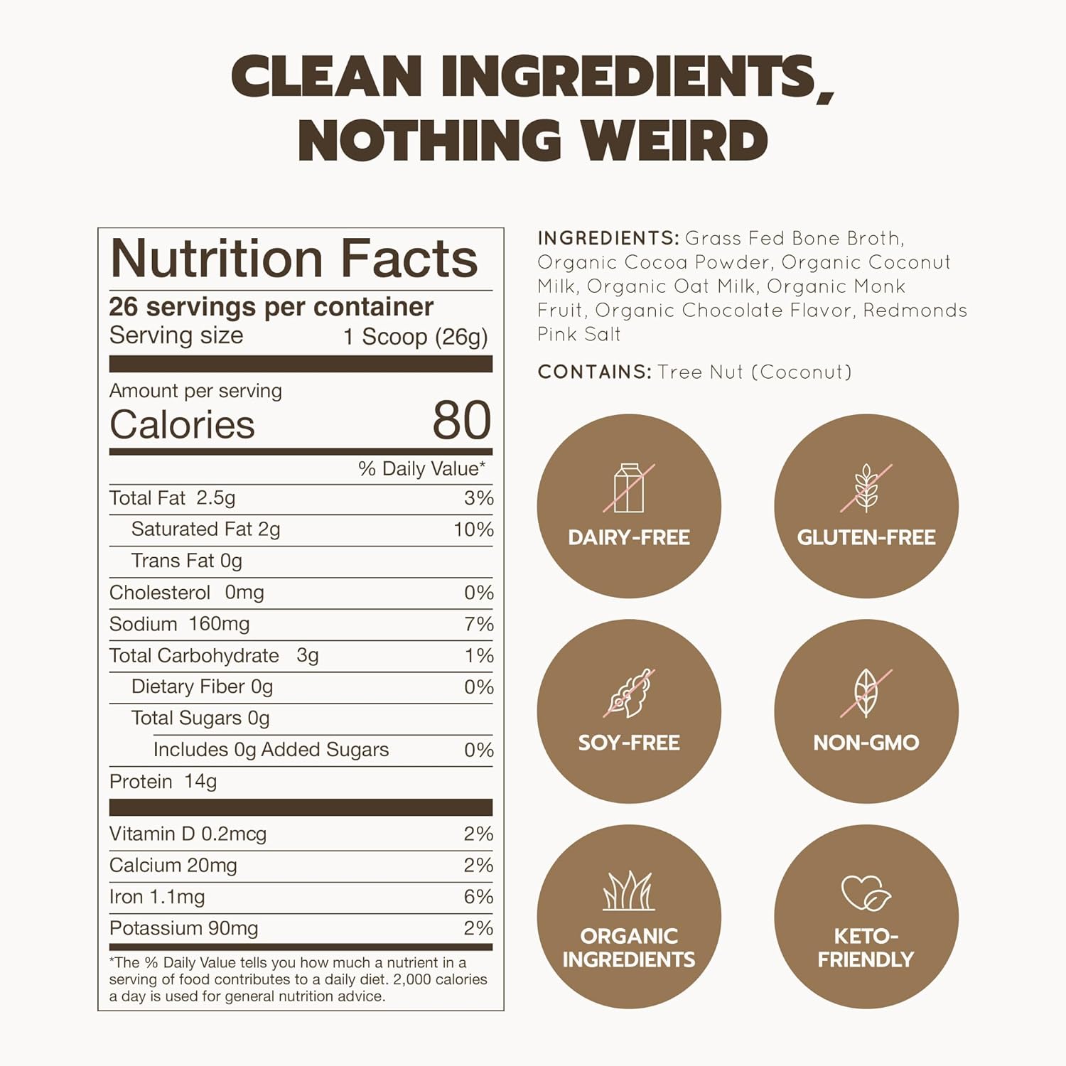 Bone Broth Protein Powder, Grass Fed Collagen with 14g Complete Protein per Serving, Gluten Free, Keto & Dairy Free, Organic & Clean Ingredients, No Added Sugar, Chocolate, 12 Servings - Image 3