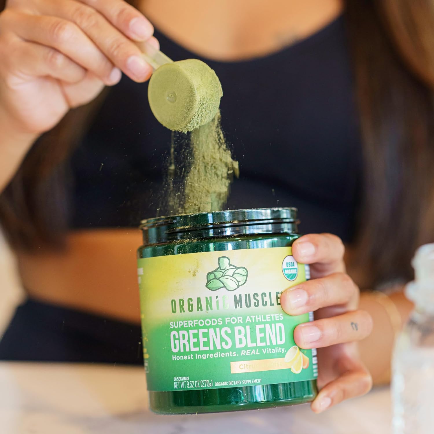 Organic Muscle Super Greens Powder superfood Supplement | USDA Certified Organic with Spirulina, Chlorella, Matcha, Probiotics | Plant Based, Vegan, Keto, Non-GMO | Lemon Flavor, 30 Servings - Image 6