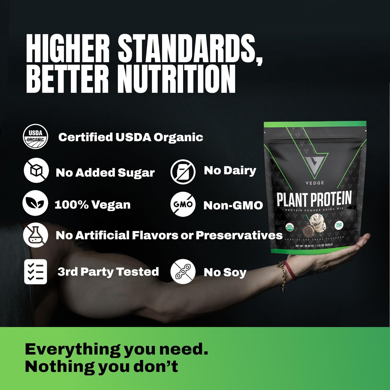 VEDGE Vegan Protein Powder - Plant Protein Powder with Pea, Pumpkin & Sunflower - USDA Organic, Amino Acids, Dairy Free, Soy Free, Keto, Non GMO - Cookies and Creme - 20 Servings - Image 5