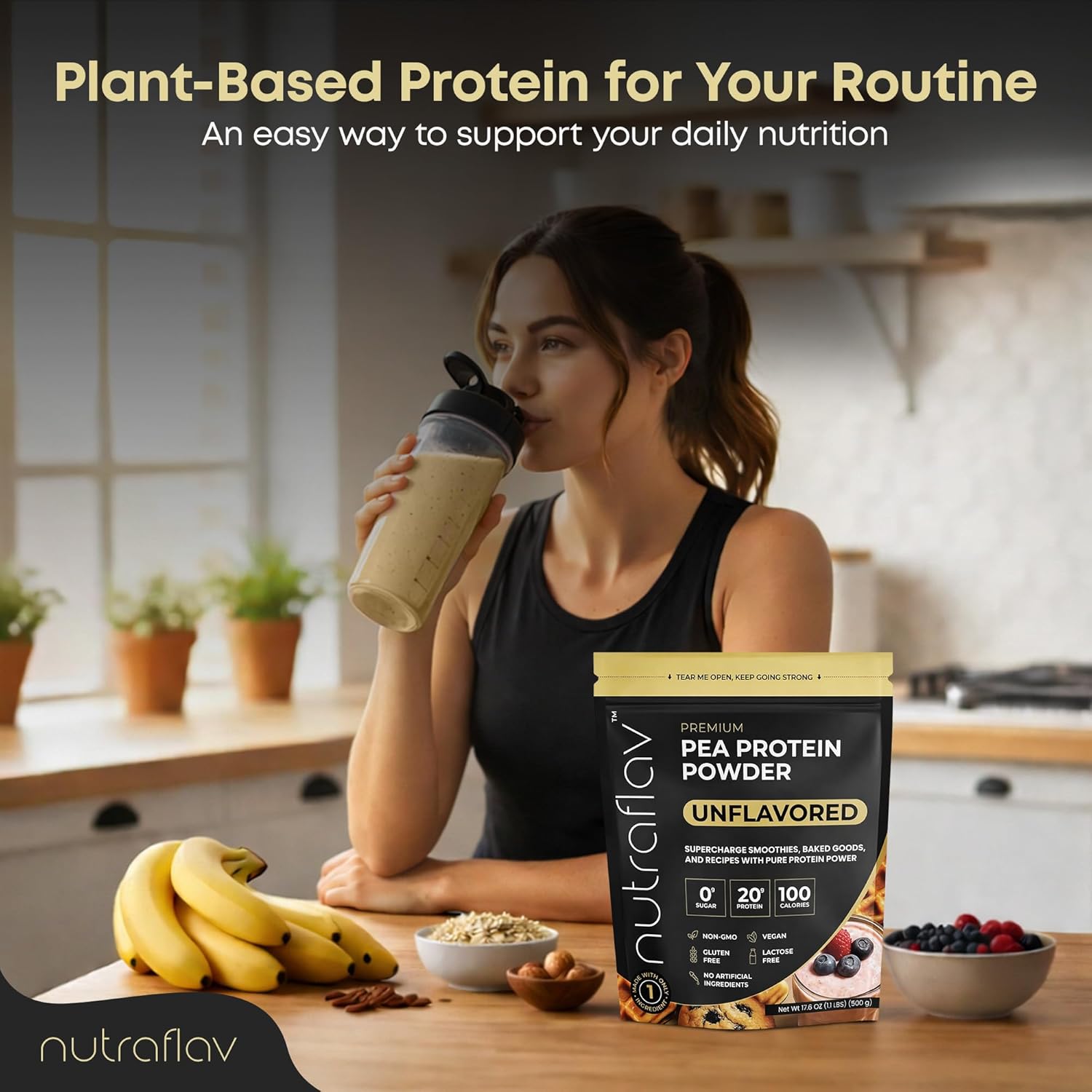 Unflavored Vegan Protein Powder - Plant Based Pea Protein Powder - 20g Protein Per Serving with 1 Ingredient - Iron-Rich, Easy to Digest - No Added Sugar - Great for Shakes & Smoothies - 20 Servings - Image 4