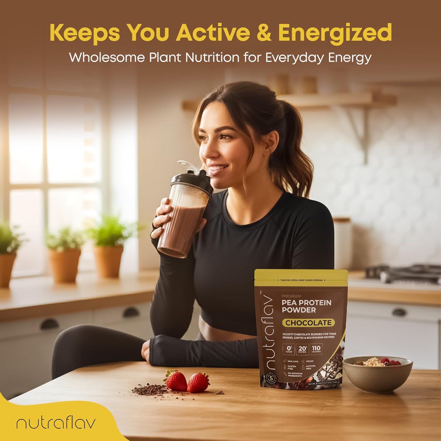 Vegan Chocolate Protein Powder - Plant Based Pea Protein Powder - 20g Protein Per Serving with 5 Ingredients - Iron-Rich, Easy to Digest - No Added Sugar - Great for Shakes & Smoothies - 20 Servings - Image 4