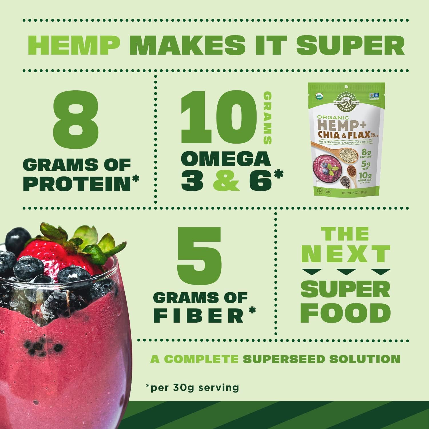 Manitoba Harvest Organic Hemp Plus Flax & Chia Seeds - 7oz - 8g Protein, 5g Fiber and 10g Omega 3 & 6 per 30g Serving - Nutrient-Dense, 3-in-1 Super Seeds Mixture - Vegan, Non-GMO Project Verified - Image 3
