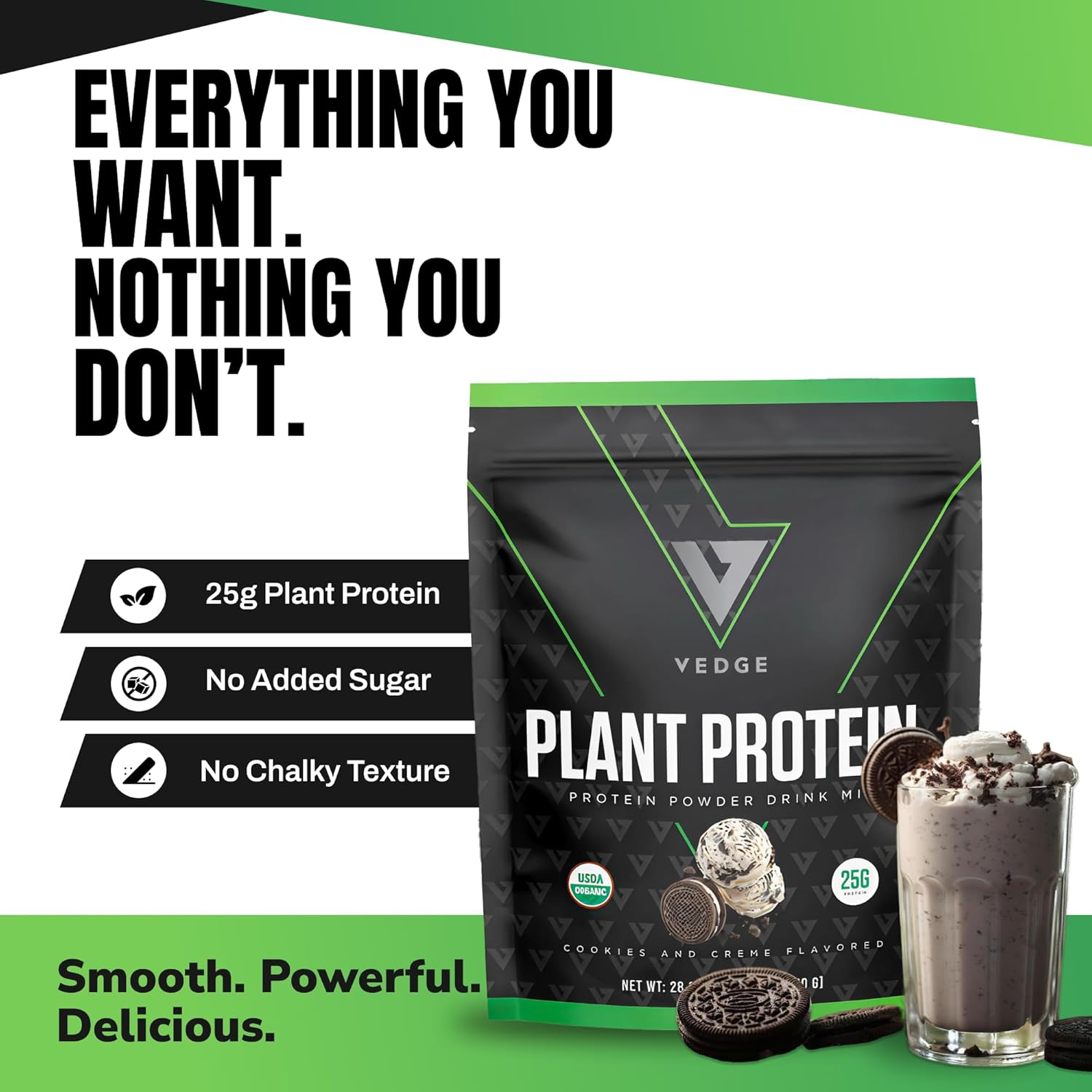 VEDGE Vegan Protein Powder - Plant Protein Powder with Pea, Pumpkin & Sunflower - USDA Organic, Amino Acids, Dairy Free, Soy Free, Keto, Non GMO - Cookies and Creme - 20 Servings - Image 2