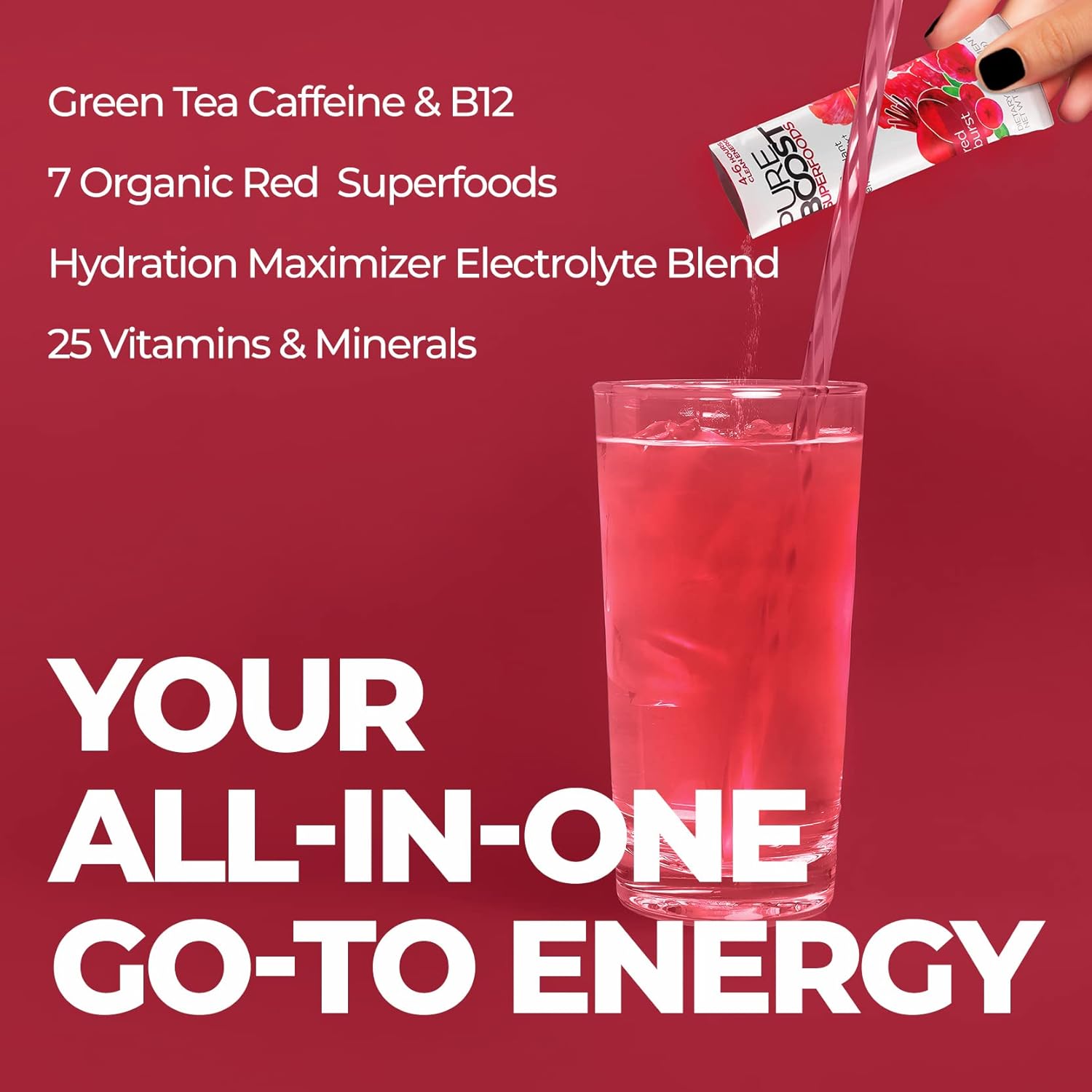 Pureboost Sugar-Free Superfoods Clean Energy Booster, Red Burst 30 Count, Refreshing Energy Drink Mix with 7 Organic Red Superfoods; Beet, Hibiscus, Pomegranate and Vitamins, No Sucralose - Image 3