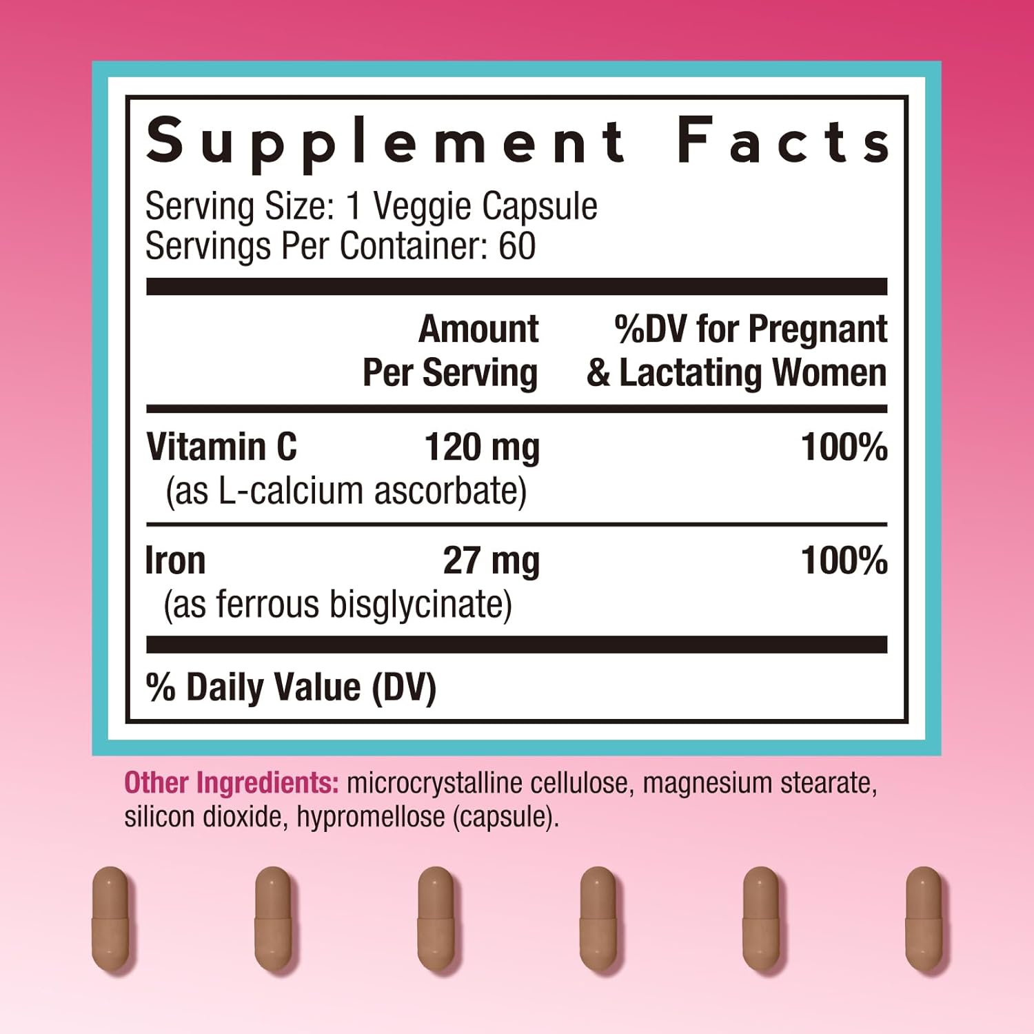 Doctor's Recipes Iron Supplement for Pregnant Women, Chelated Iron Bisglycinate, with Vitamin C for High Absorption, Gentle, Red Blood Cell Production Support, 60 Vegan Caps - Image 2
