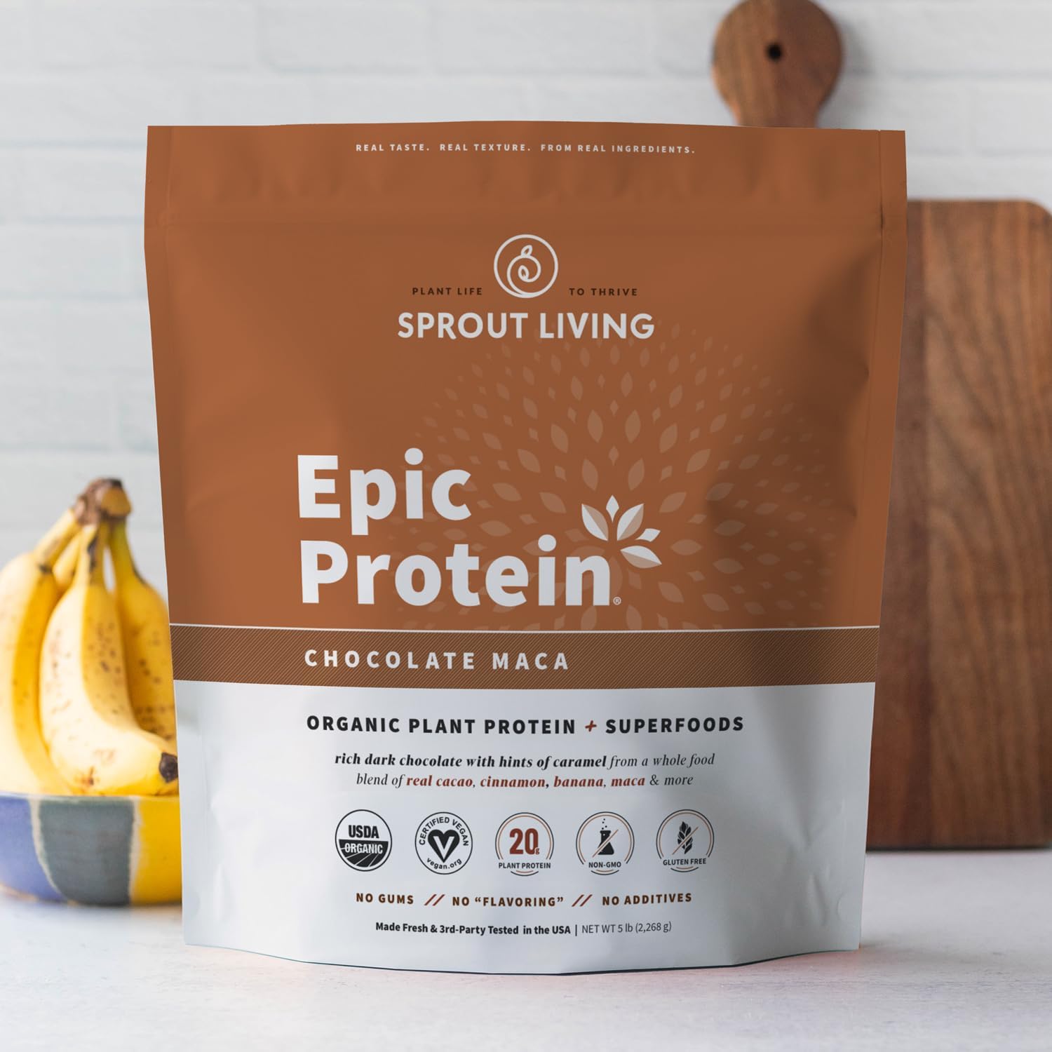 Sprout Living Epic Protein, Plant Based Protein & Superfoods Powder, Chocolate Maca Powder | 20 Grams Organic Protein Powder, Vegan, Non Dairy, Non-GMO, Gluten Free, Low Sugar (5 Pound, 60 Servings) - Image 4