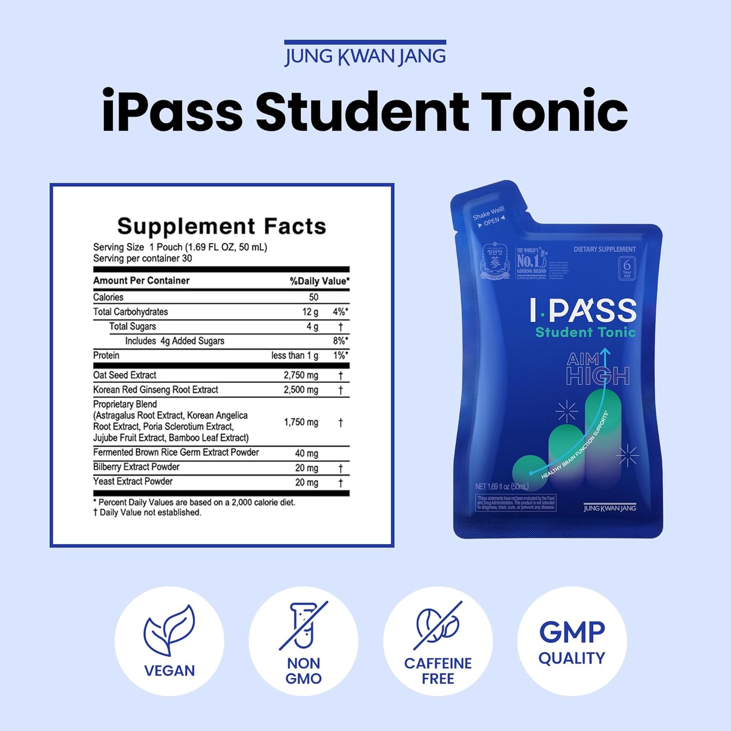 JUNG Kwan Jang iPass Student Tonic - Adaptogen Energy Drink Supplement with Korean Red Ginseng, Jujube, Astragalus & Angelica - Daily Support for School and Activities (30 Pouches, 1.69 fl oz) - Image 7