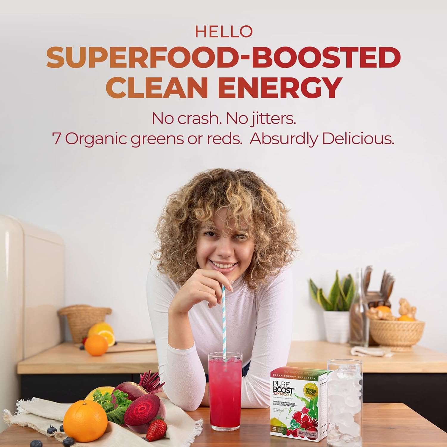 Pureboost Sugar-Free Superfoods Clean Energy Booster, Red Burst 30 Count, Refreshing Energy Drink Mix with 7 Organic Red Superfoods; Beet, Hibiscus, Pomegranate and Vitamins, No Sucralose - Image 2