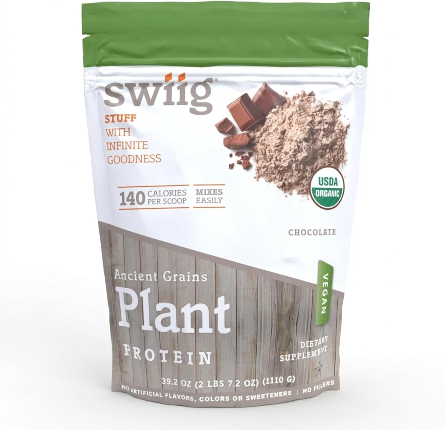 swiig Organic Plant Protein Powder – Vegan Plant Based Protein, Ancient Grains Protein Blend, 20g Protein, Gluten-Free, Dairy-Free, Non-GMO, Easy to Digest, Rich Chocolate, 2.7 lb