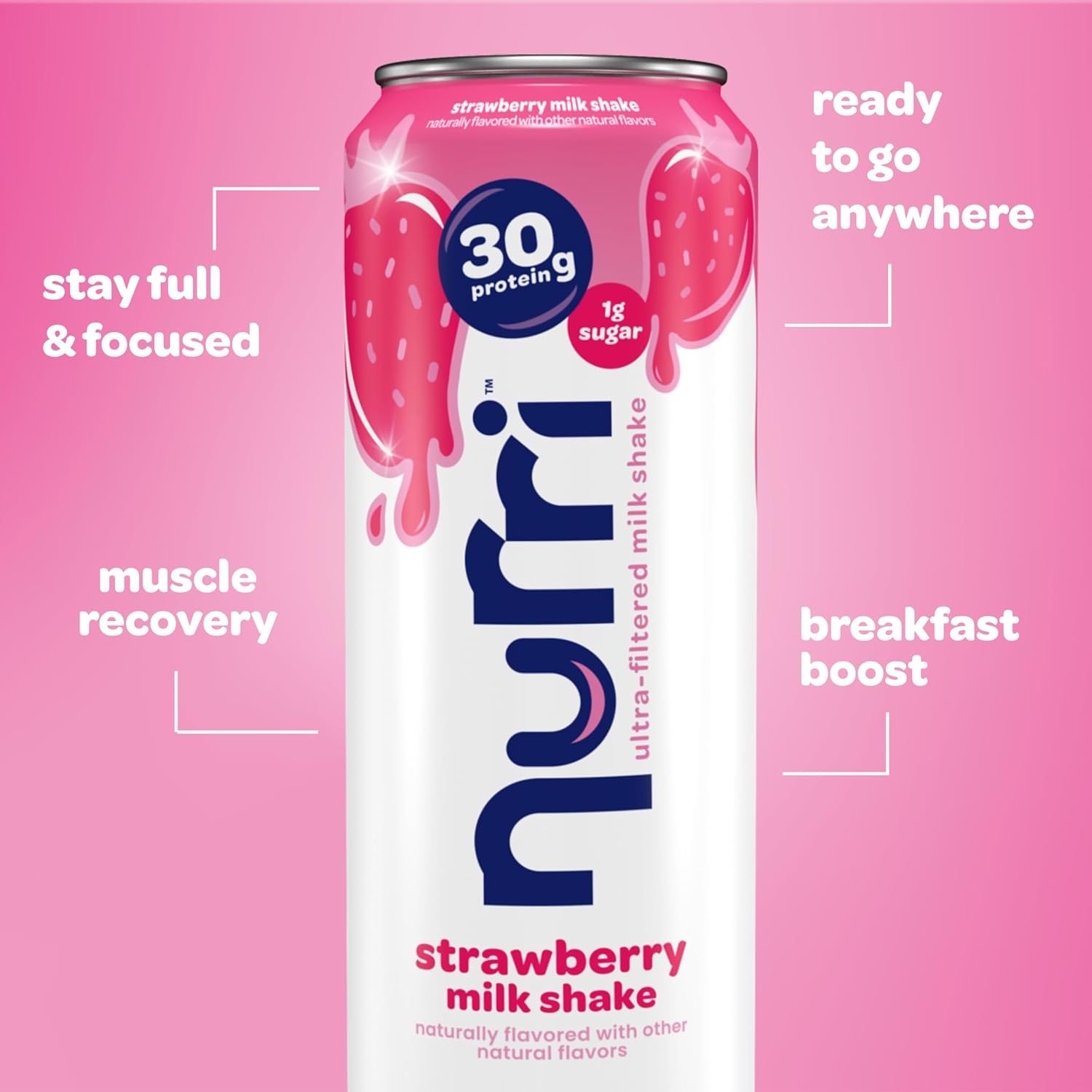 Nurri - 30g Protein Ultra Filtered Milk Shake – Strawberry - Lactose Free, Low Sugar, 150 Calories, 10 Vitamins and Minerals - 11 fl oz, 10 Cans - Image 5