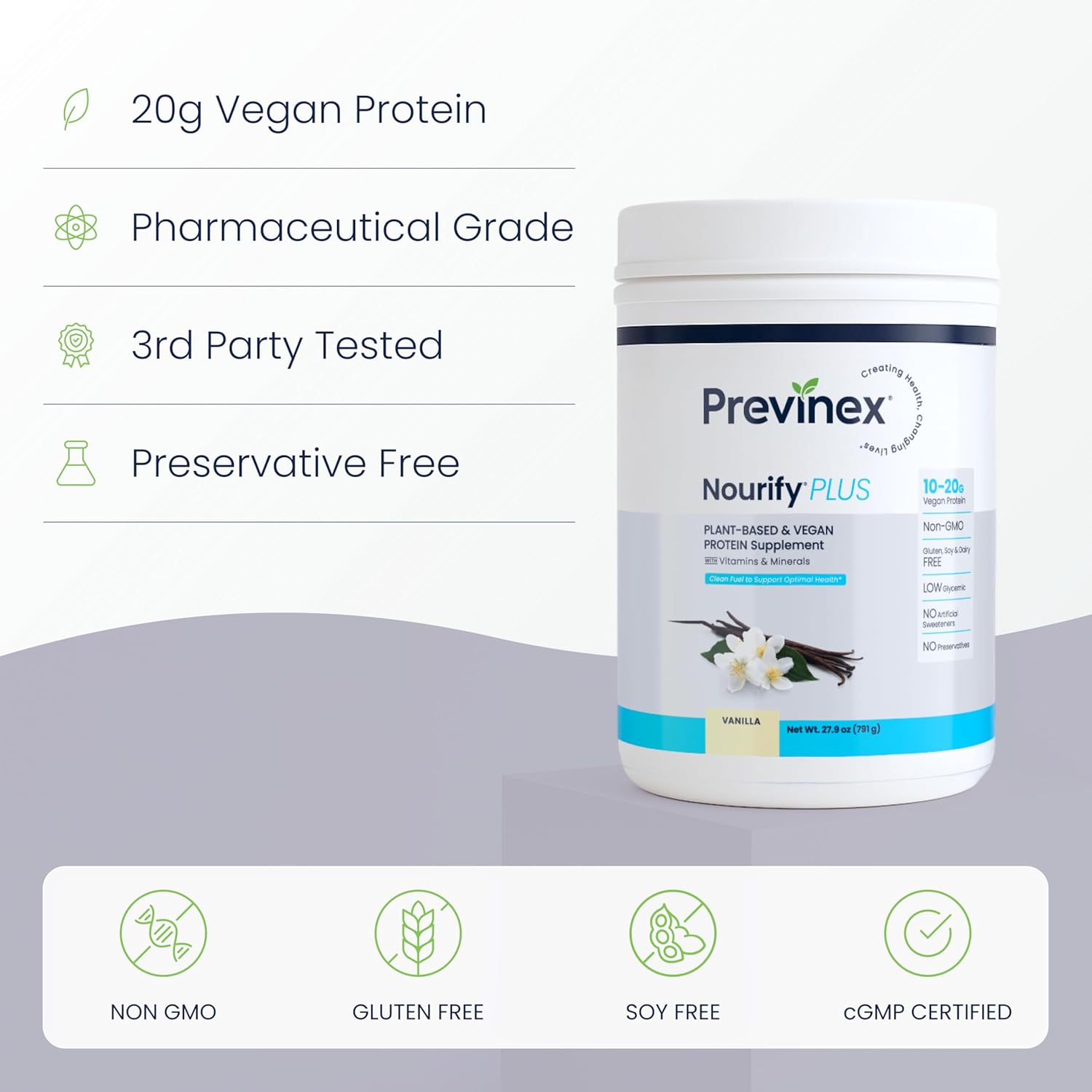 Nourify Plus Plant-Based Protein Shake - All Natural Vegan Protein Powder, High Protein & Low Sugar, Gluten Free, Soy Free & Dairy Free, Vanilla Protein Powder (27.7 oz) - Image 3