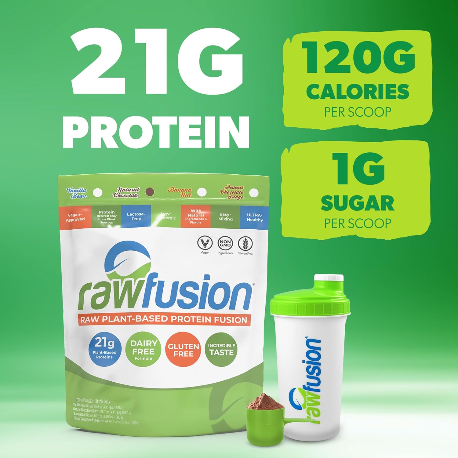 Rawfusion 4lbs- Raw Plant Based Protein Powder, Natural Chocolate - 21g of Protein, Vegan, Low Net Carbs, Gluten Free, Lactose Free, Soy Free, Non-GMO. - Image 3
