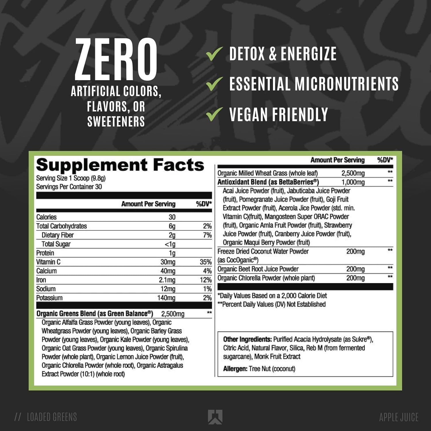 RYSE Loaded Greens Superfood Powder - Apple Juice - Daily Supplement with Greens Balance, BettaBerries & Sukre Fiber - Supports Digestion, Immunity & Energy - No Artificial Sweeteners - 30 Servings - Image 2