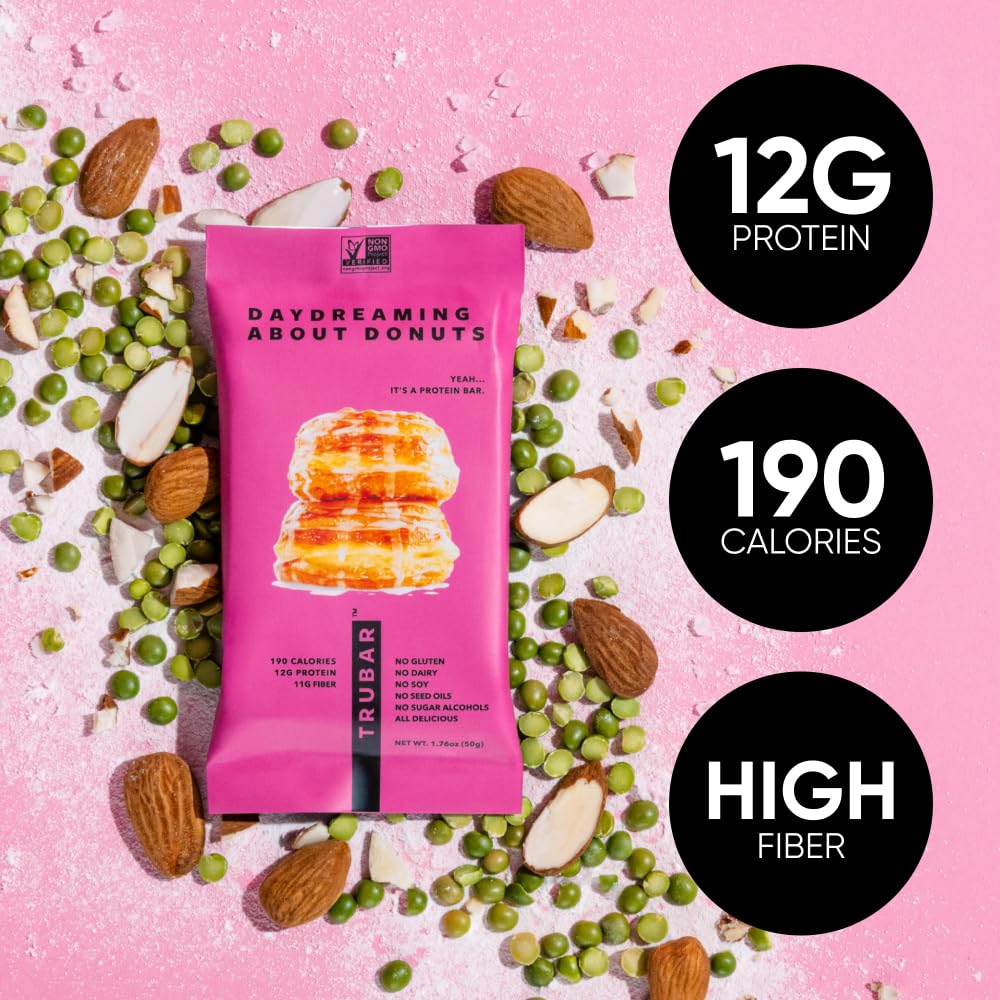 TRUBAR Vegan Protein Bar, Daydreaming About Donuts, Gluten Free, Plant Based, High Fiber, Dairy Free, Non GMO, Low Fat, No Sugar Alcohols, 12G Lean Protein, 13G Fiber, Healthy Snack Bars, 12 CT - Image 5