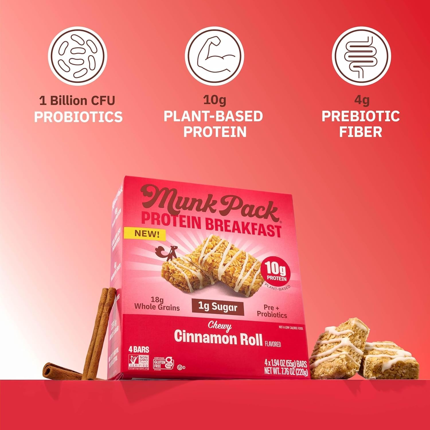 Munk Pack Sampler Pack Probiotic Protein Snack Bars | 10g Plant Protein, 1g Sugar, 6g Fiber |Diabetic-Friendly Ideal Breakfast Bars - On-the-Go Snacks, Gluten-Free, Non-GMO | 5 Count - Image 8