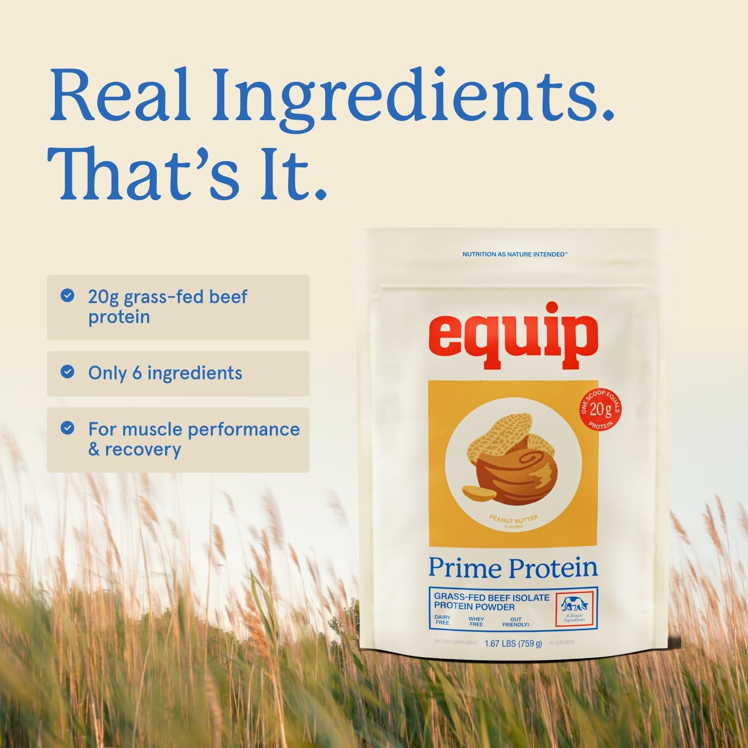 Equip Foods Prime Protein Powder | Clean, Grass Fed Beef Protein Powder for Women & Men | Carnivore Protein Isolate | Paleo, Keto Friendly | Gluten & Dairy Free | 30 Servings, Peanut Butter - Image 7