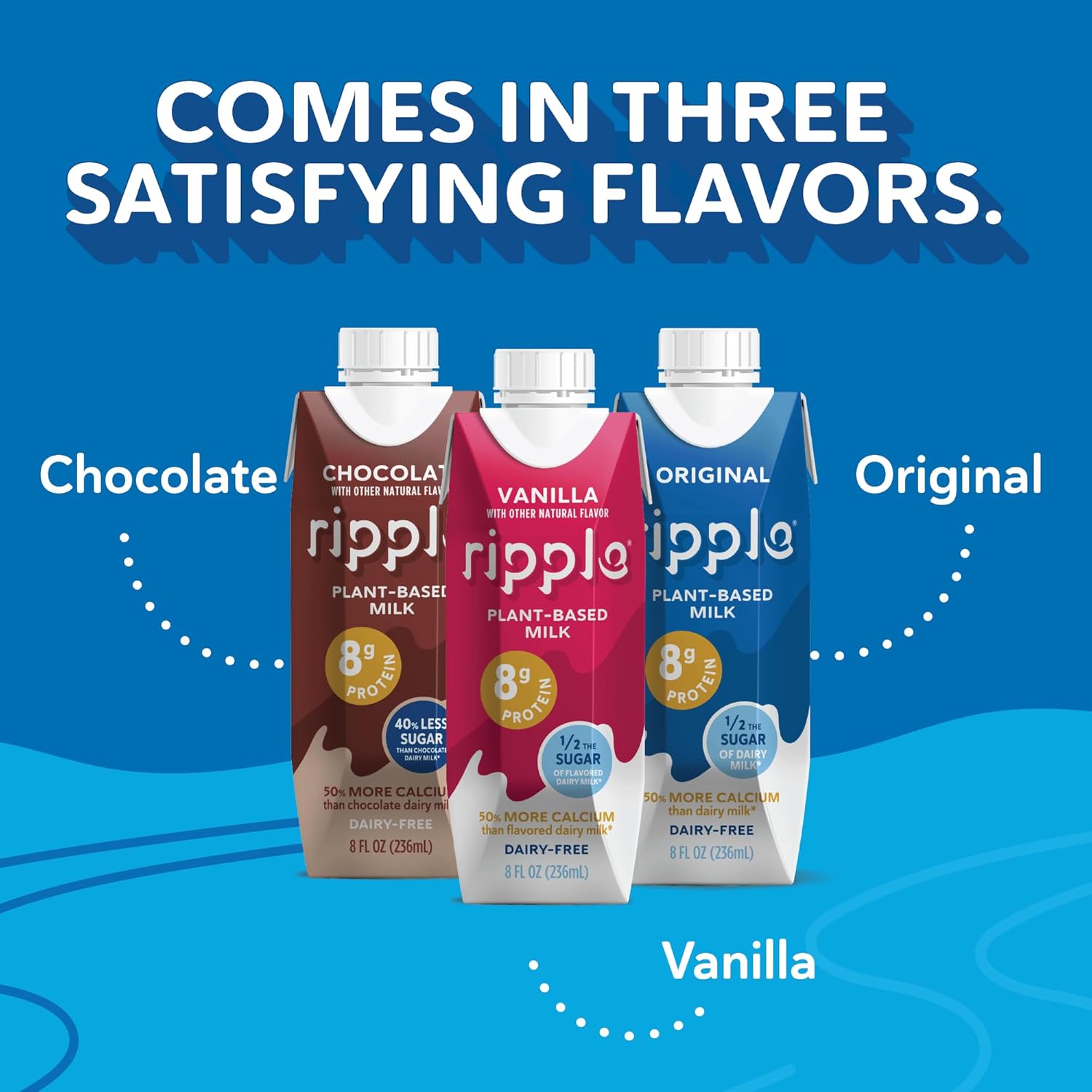 Ripple Original Plant Based Milk | 8g of Quality Sourced Pea Protein, Calcium Rich | Shelf Stable | Vegan & Non GMO Certified | Dairy, Soy, Nut, Gluten, & Lactose Free | 8 Fl Oz Cartons (Pack of 12) - Image 5