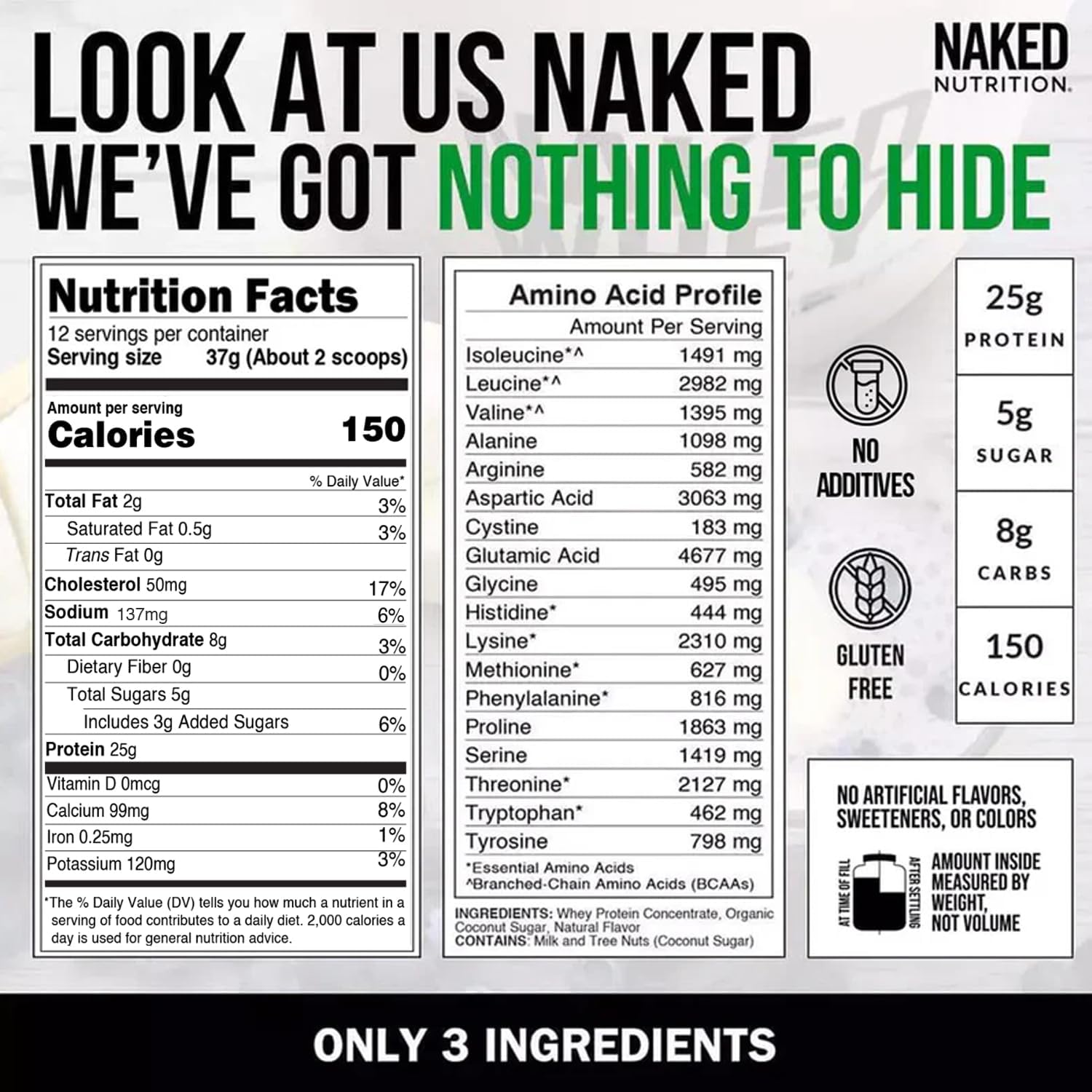 NAKED Vanilla Whey Protein 1Lb, Only 3 Ingredients, All Natural Grass Fed Whey Protein Powder + Vanilla + Coconut Sugar - NSF Certified, GMO-Free, Soy Free, Gluten Free. Aid Muscle Growth, 12 Servings - Image 3