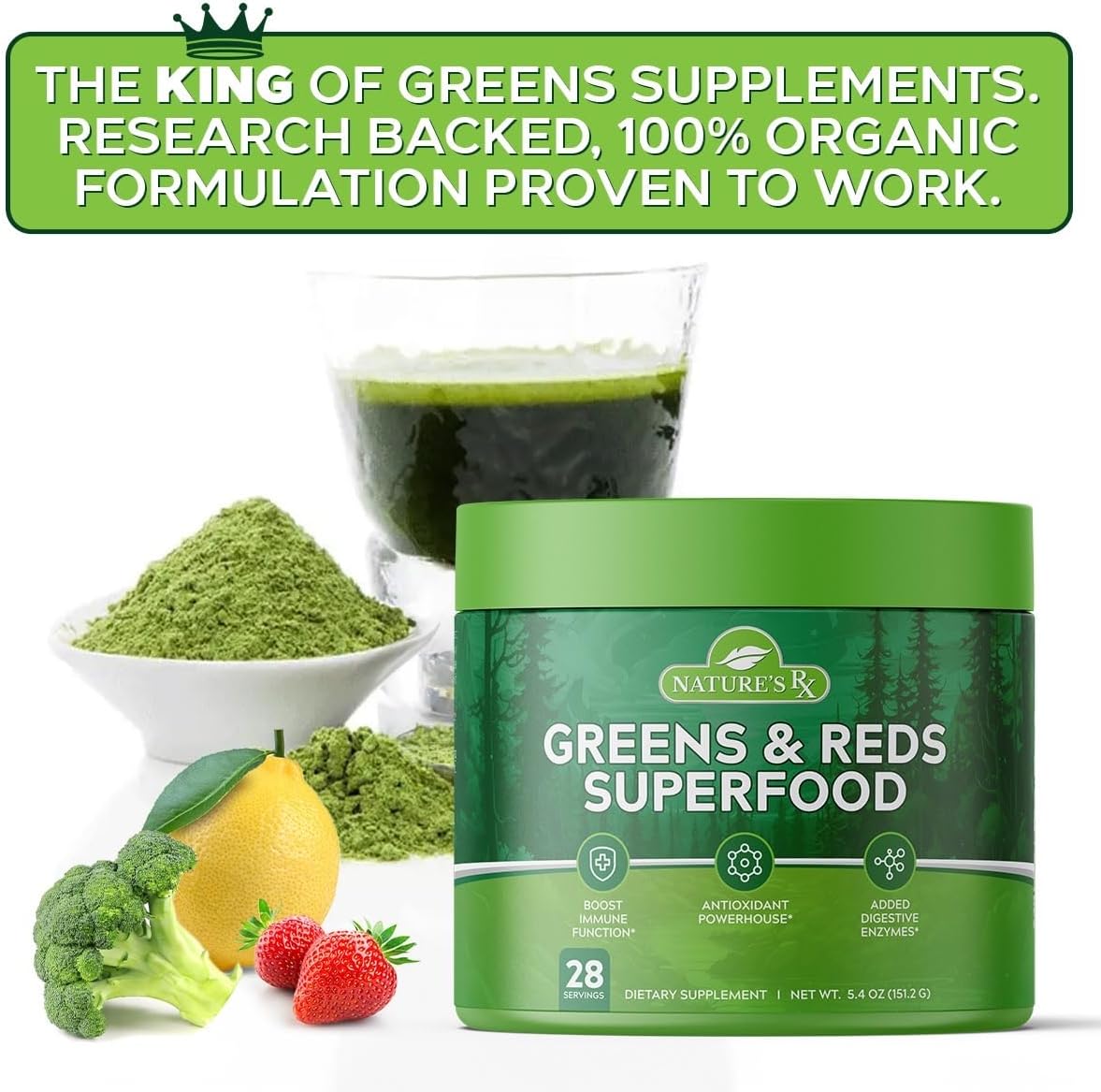 Nature's RX | #1 RATED Greens & Reds Superfood | Strengthen Immune System, Reduce Bloating | 17 Powerful Ingredients | 100% Naturally Sourced & 3rd Party Tested Ingredients - 28 Servings - Image 3