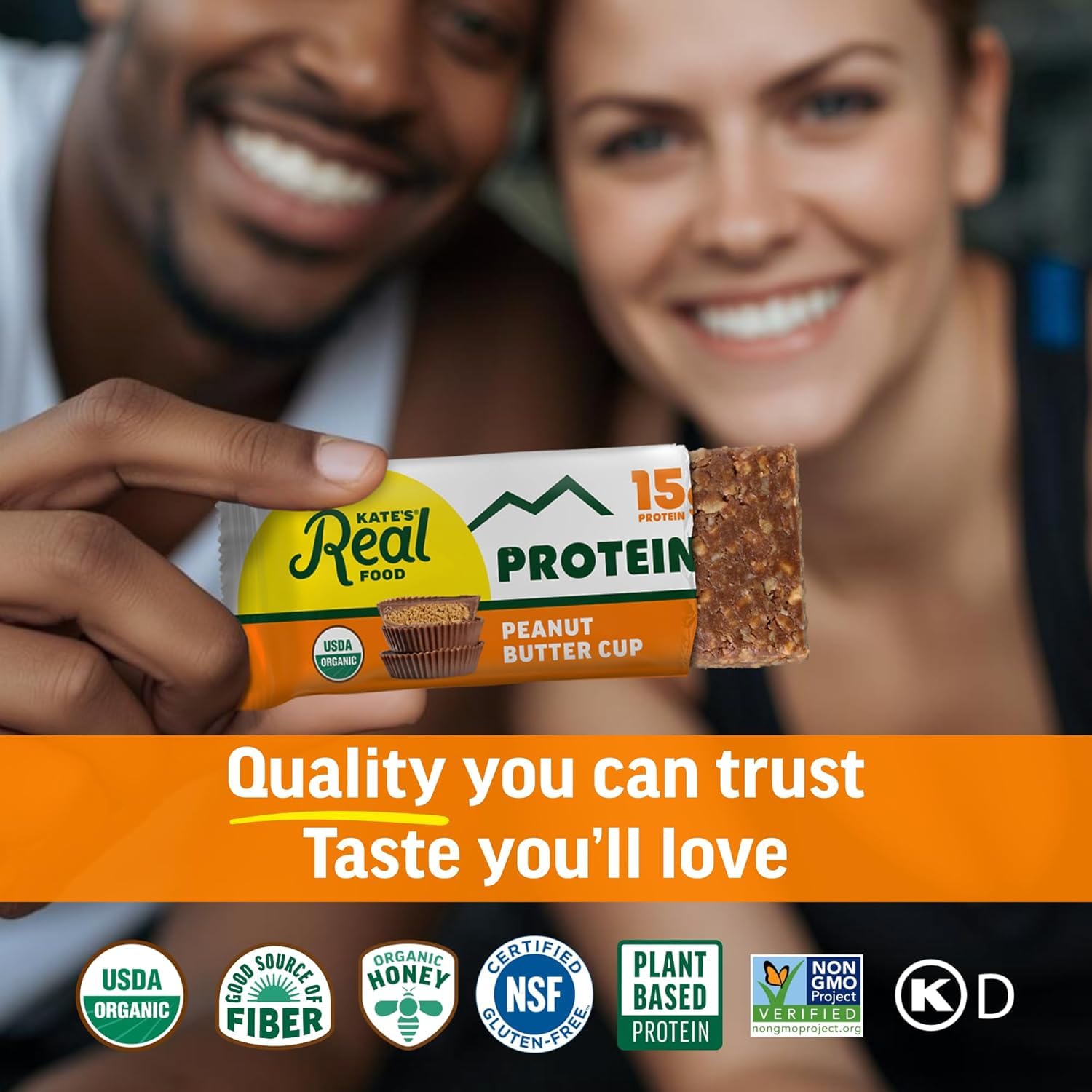 Kate’s Real Food Organic Protein Bars – (Peanut Butter Cup, 2.2 oz, Pack of 12) – Plant Based Protein Bars - Gluten Free, Soy Free, Non GMO, Whole Grains, and All Natural - Image 7