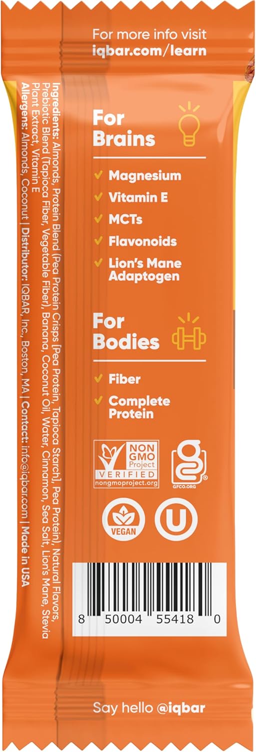 IQBAR Brain and Body Keto Protein Bar - Banana Nut Keto - Energy Bar - Low Carb Protein - High Fiber Vegan and Low Sugar Meal Replacement - Vegan Snack - Image 2