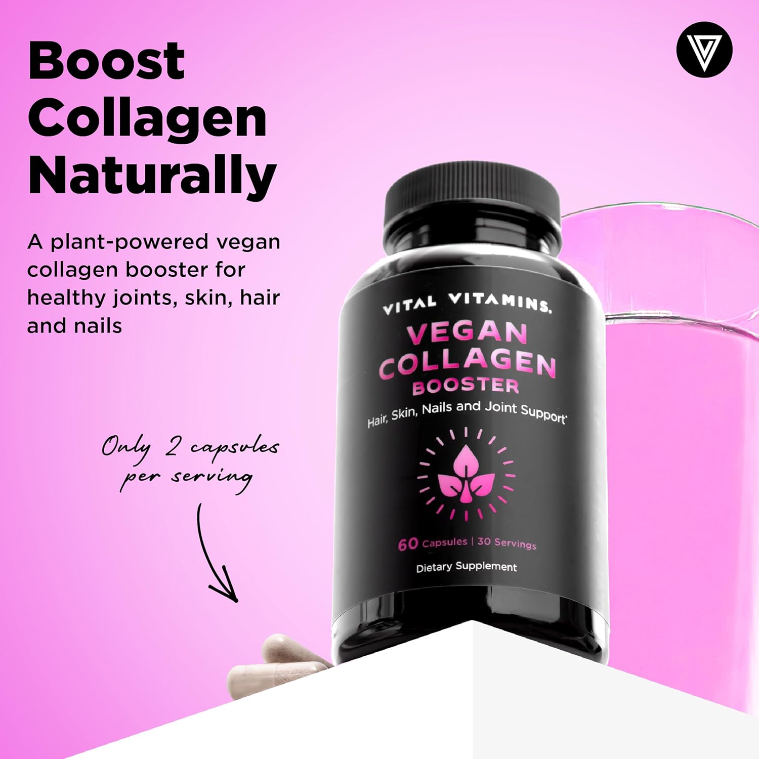 Vital Vitamins Vegan Collagen Booster - with Silica and Hyaluronic Acid - Plant-Based Collagen Supplements - Supports Hair, Skin, Nails & Joints - 60 Capsules - Image 2