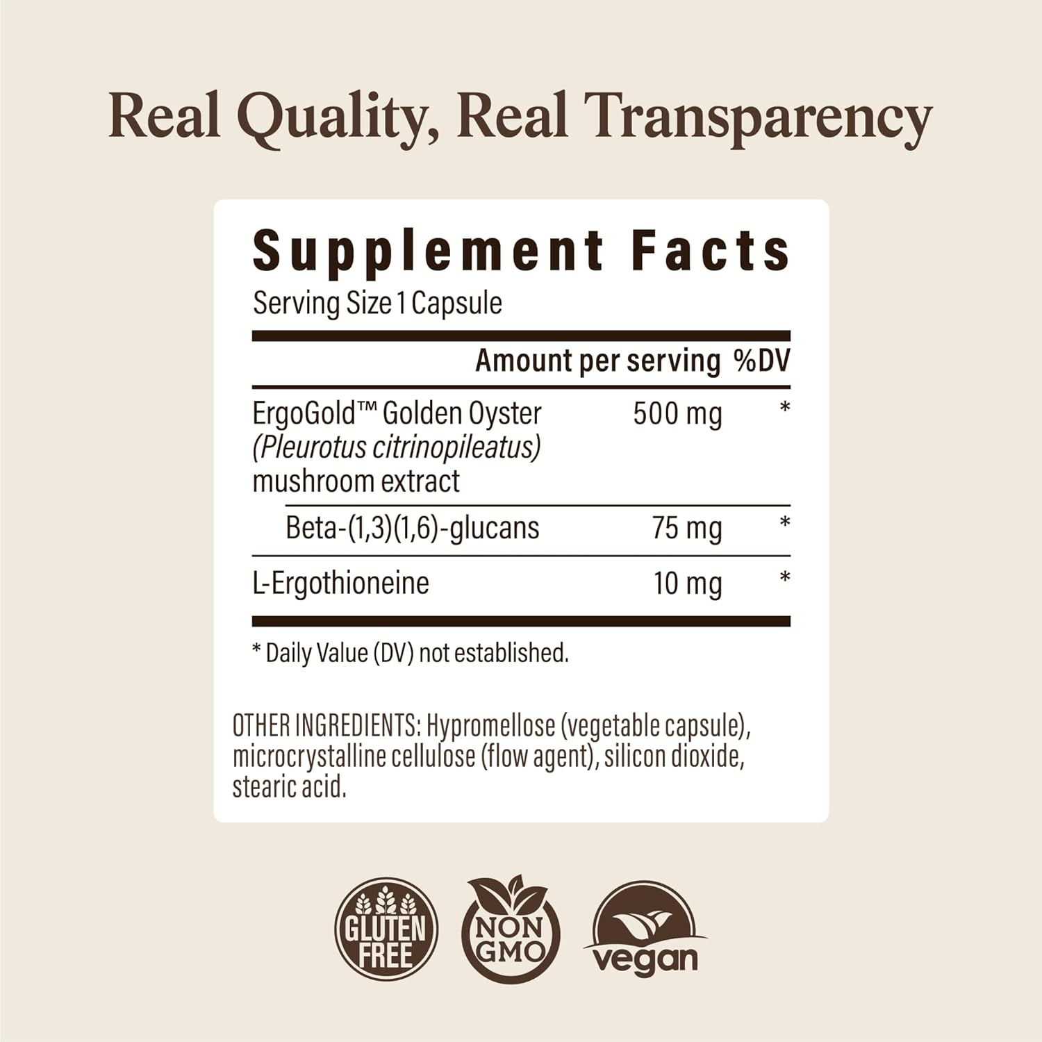 Real Mushrooms Ergothioneine Supplement – Golden Oyster Mushroom with Beta-Glucans – L-Ergothienine Extract Poweder – Organic, Vegan, Non-GMO, No Fillers – 60 Capsules Mushroom Supplement for Humans - Image 9