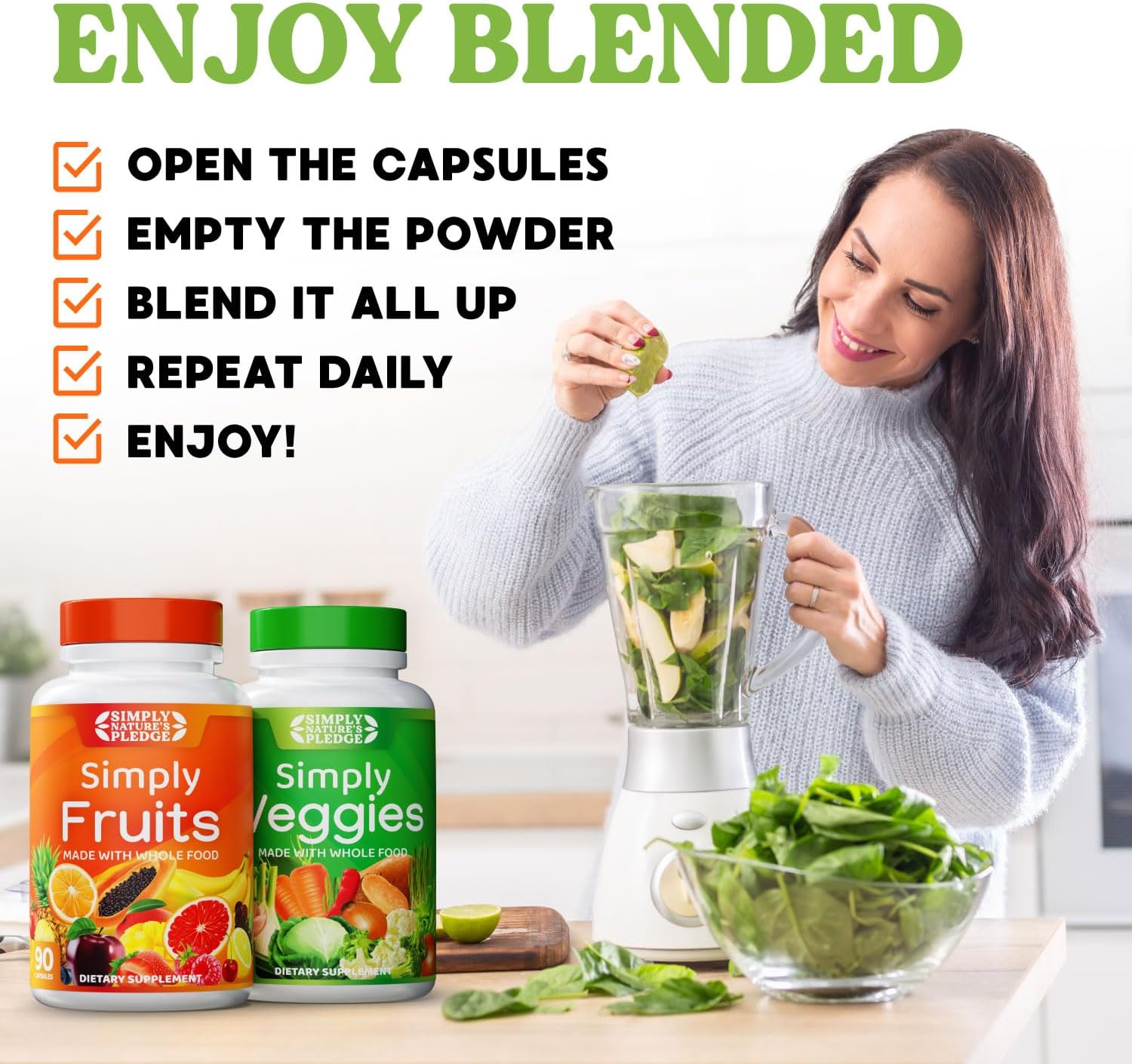 Simply Nature's Pledge - Packed with Over 40 Different Fruits & Vegetables - Made with Whole Food Superfoods - with High Beta Carotene – 100% Soy Free - 90 Count (Pack of 2) - Image 7