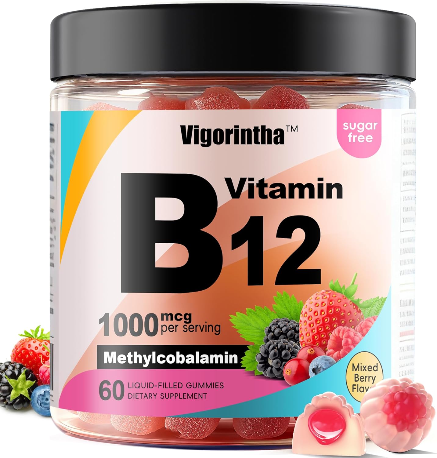Methyl Vitamin B12 Gummies 1000mcg, Vitamin B12 Methylcobalamin Supplement for Energy & Metabolism, Sugar Free, Vegan, 60 Gummies.