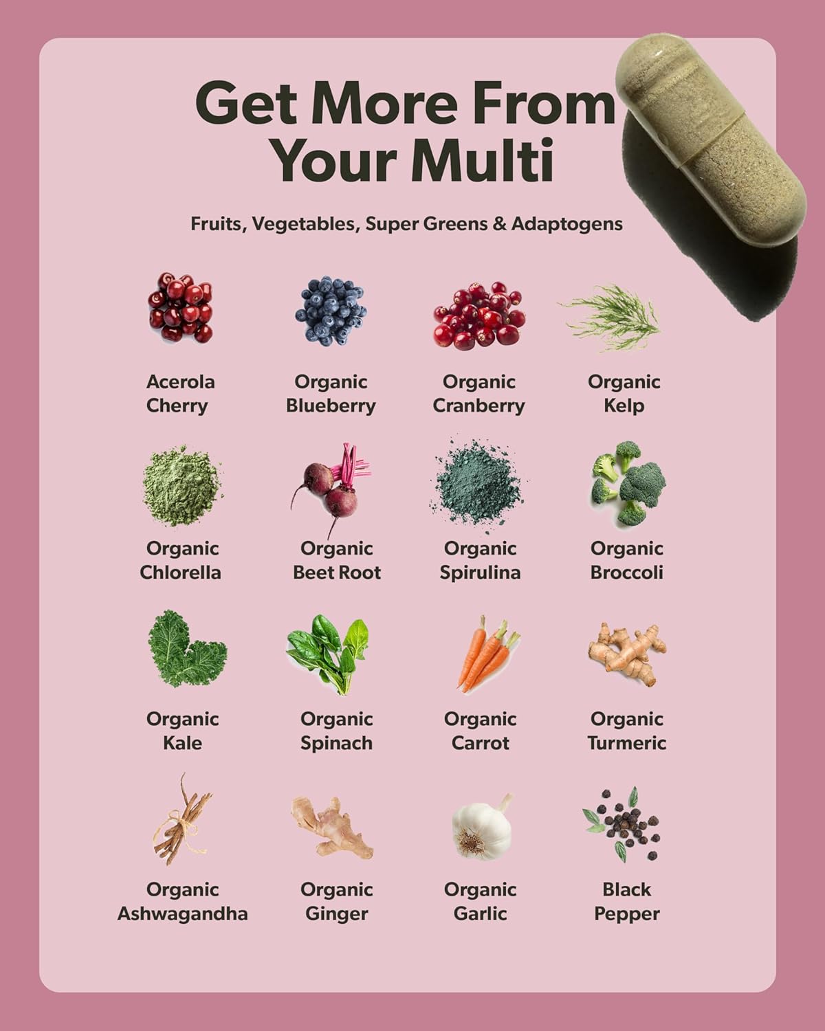Multivitamin for Women - Daily Women’s Multivitamin - Methylated B Complex with Whole Food Ingredients, Vitamin B12, Folate, A, C, D3, E, K2, Organic Fruits & Vegetables - Vegan, Non-GMO - 60 Caps - Image 3