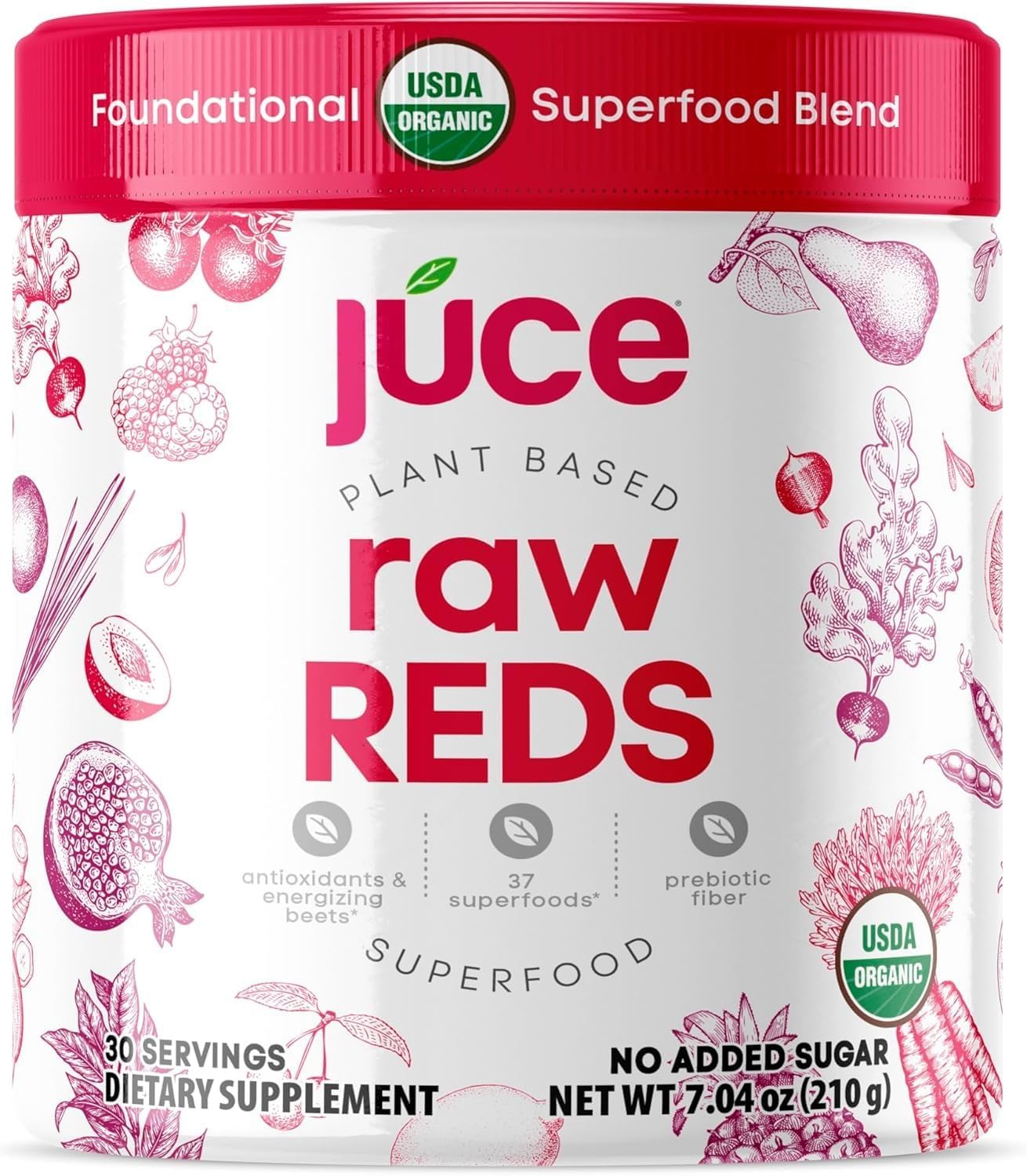 Terra Kai Organics Júce Raw Reds Daily Superfood Powder (30 Servings), 37 Superfoods, Clean Label, No Added Colors, sugars, fillers, unflavored