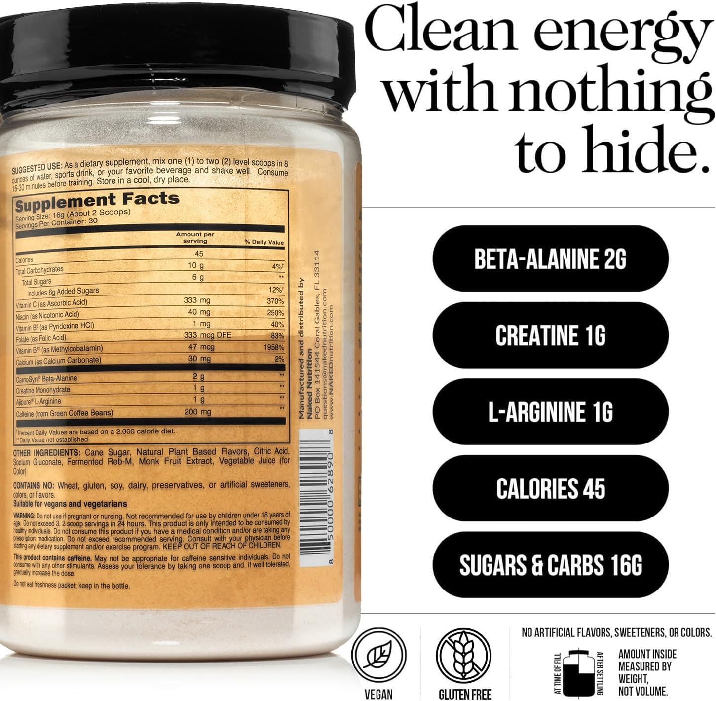 NAKED Citrus Energy - Citrus Flavored Clean Pre Workout Supplement for Men and Women, NSF Certified, Vegan Friendly, No Added Sweeteners, Colors Or Flavors - 30 Servings - Image 3