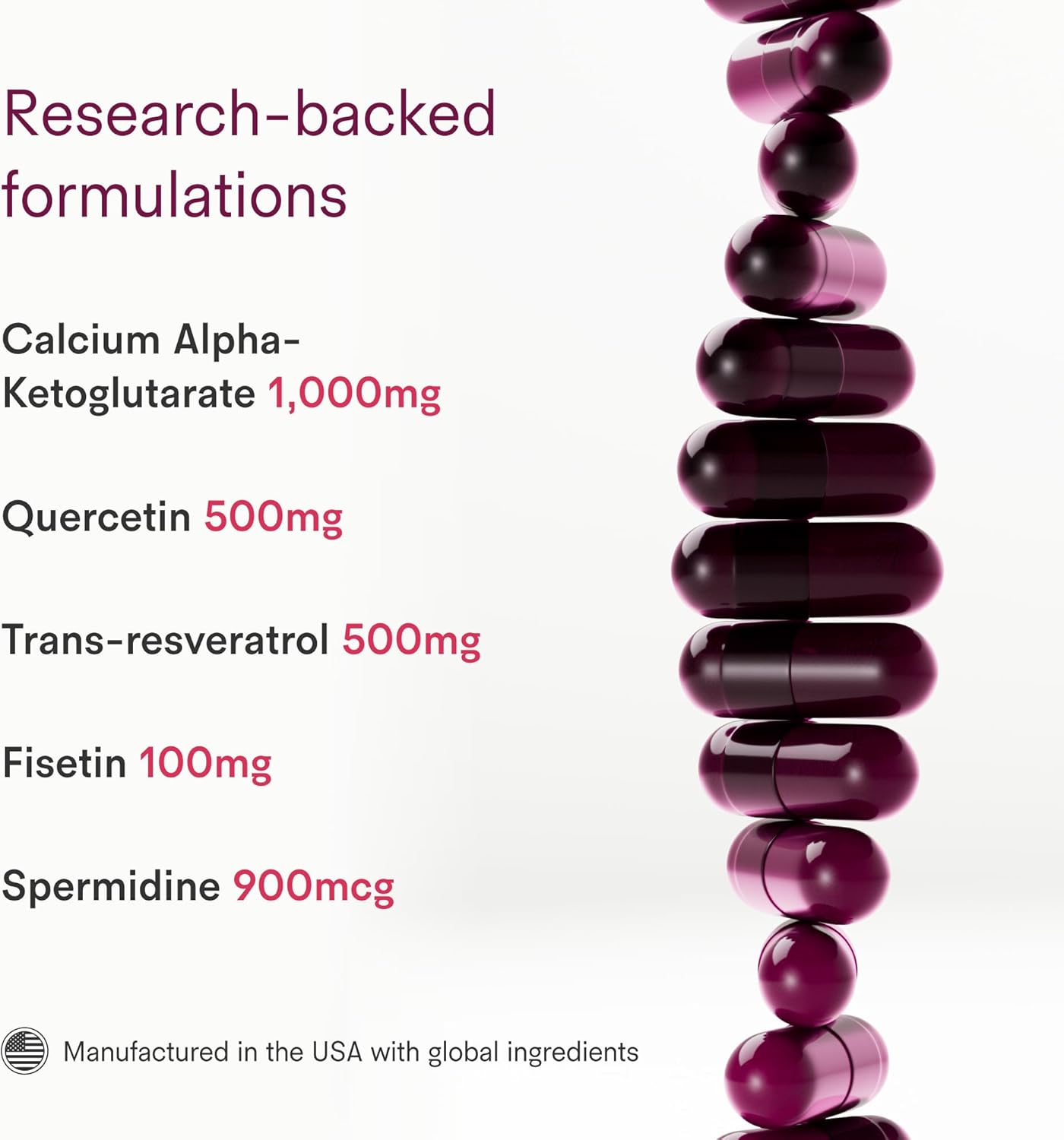Tally Health Vitality Longevity Formula – Spermidine + Fisetin + Quercetin + Resveratrol + Calcium Alpha-Ketoglutarate | Supports Cellular Renewal, Healthy Aging, Energy & Autophagy | 120 Capsules - Image 4