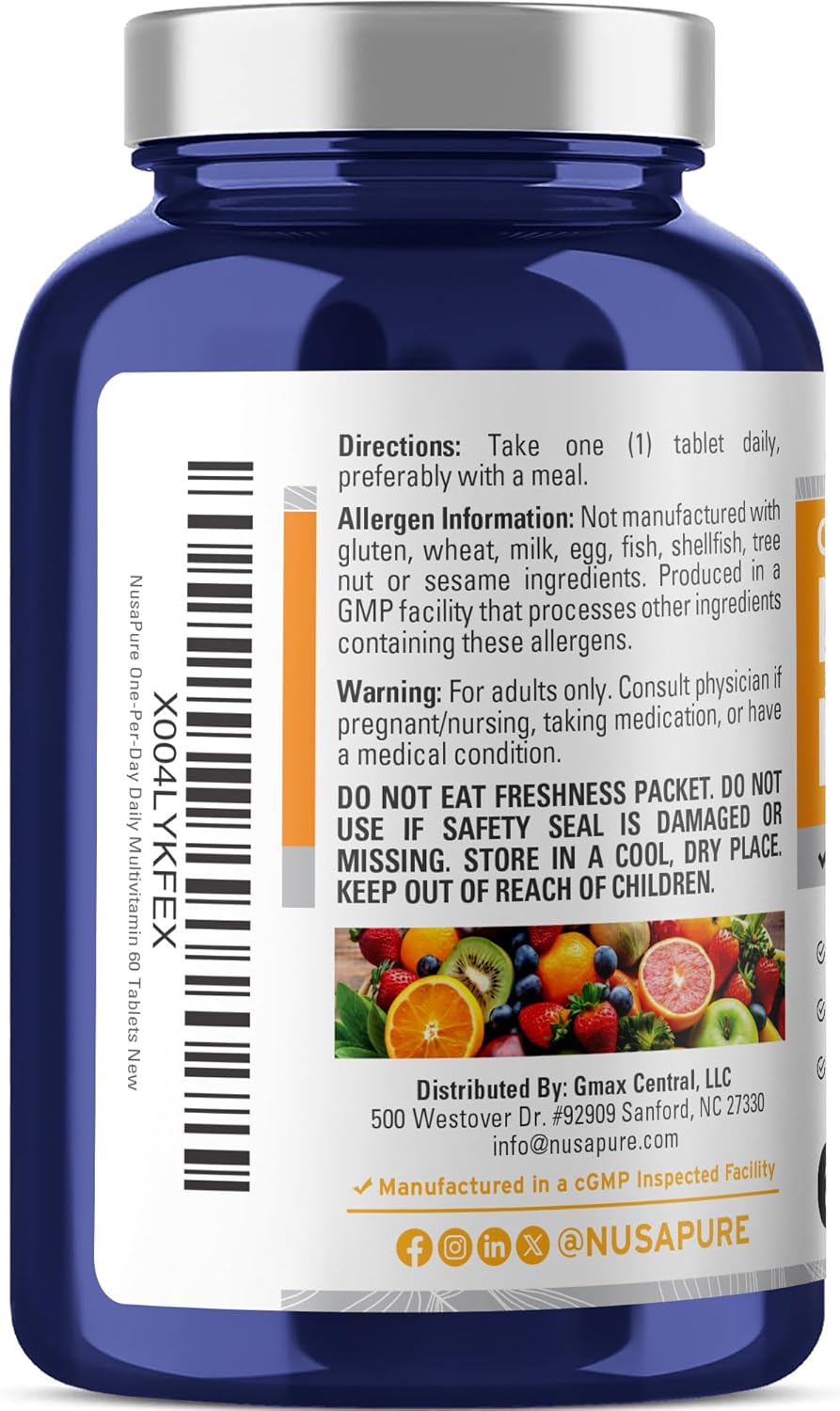NusaPure Daily Multivitamin with Vegetable Magnesium Stearate - Suitable for Vegetarian/Vegan, Non-GMO - 60 Tablets - Image 3