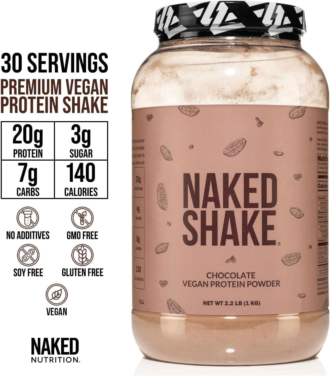 NAKED Shake - Chocolate Protein Powder - Plant Based Protein Shake with Mct Oil, NSF Certified, Gluten-Free, Soy-Free, No Gmos Or Artificial Sweeteners - 30 Servings - Image 4