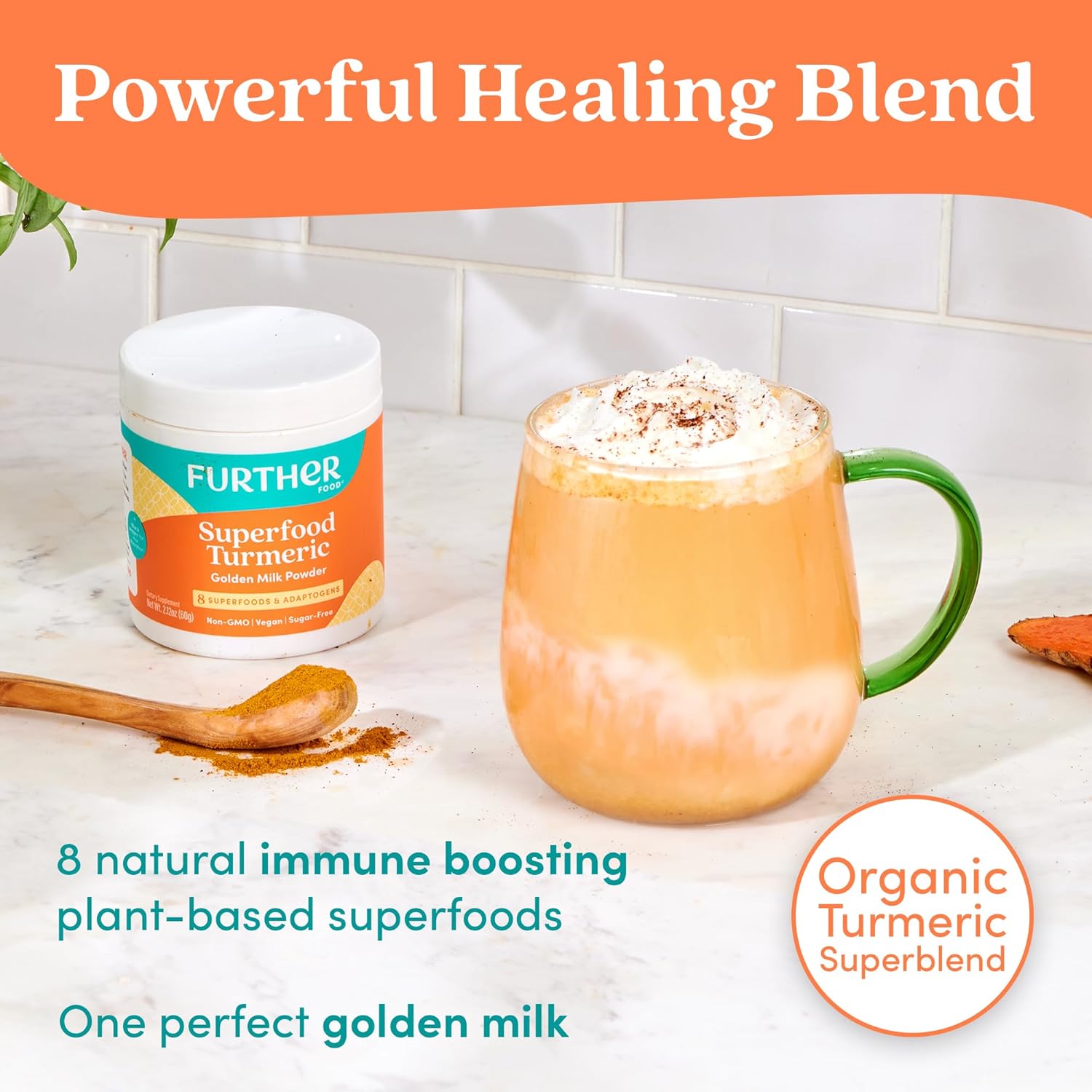 Further Food Superfood Turmeric Root Powder - Maximum Absorption, Natural Immune Booster, Golden Milk Blend, Sugar Free, Keto, Vegan, Non-GMO, 2.12 Oz - Image 3