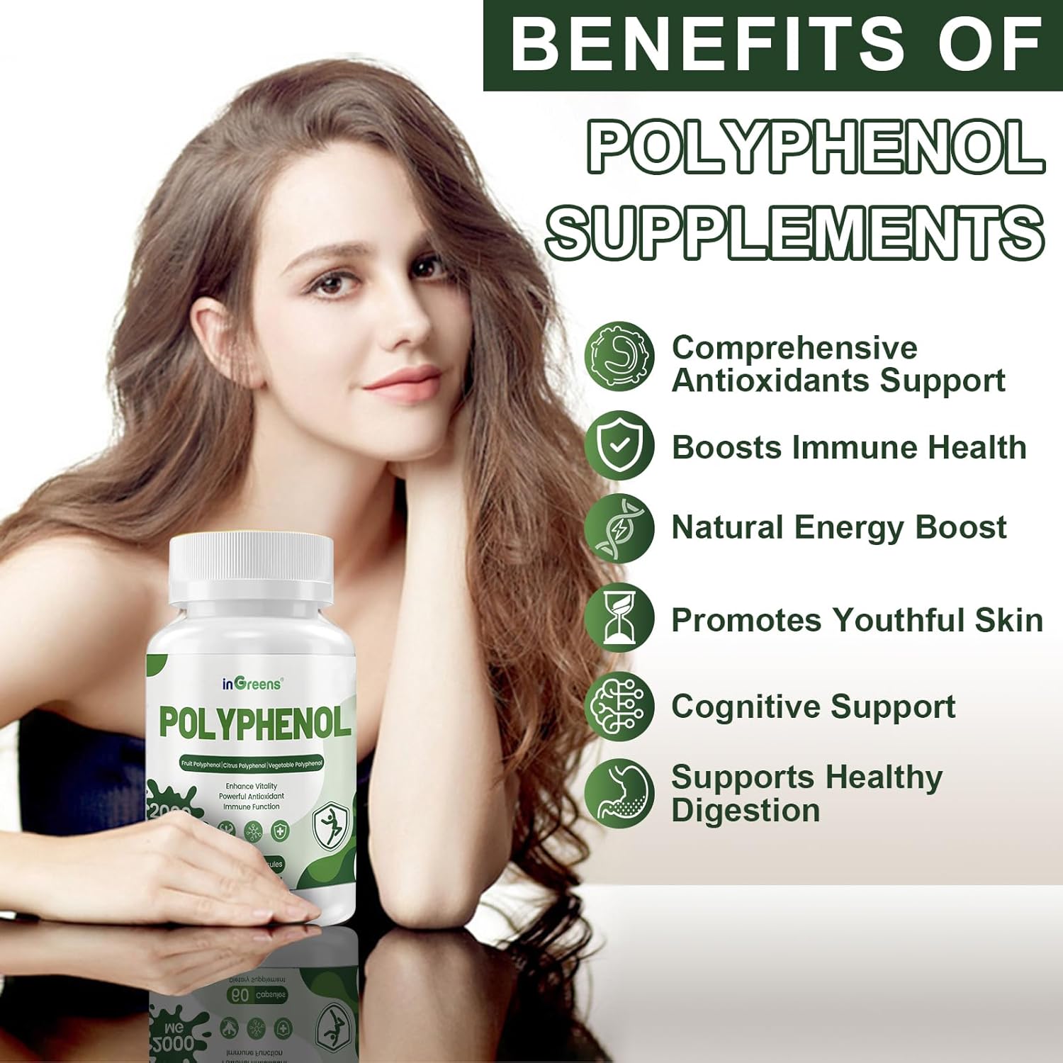 inGreens 25-in-1 Polyphenols Supplement, 2000MG Powerful Antioxidants & Polyphenol for Age Defense, Polyphenol Superfood, Quercetin, Resveratrol, Plant-Based & Energy, Immune Support, 120 Capsules - Image 6