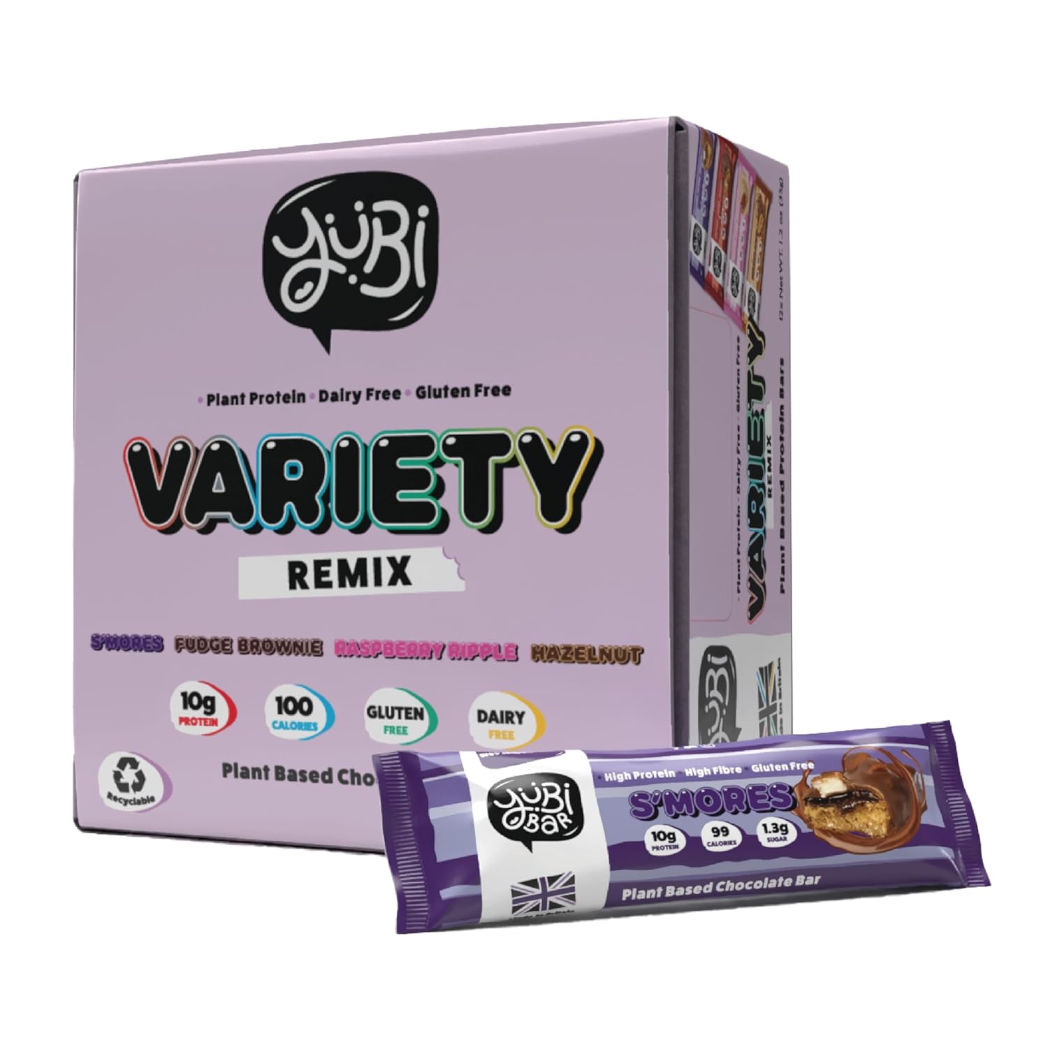 YuBi Bars - Protein Bars - 12 Bar Variety Pack #2 - 100 Calories, 10g of Protein, Low Sugar, Low Carb, Palm Oil Free/Non-GMO, Gluten Free, Dairy Free, Healthy Snack, Non-GMO - 14.8oz (12 Pack, YuBi Mix)