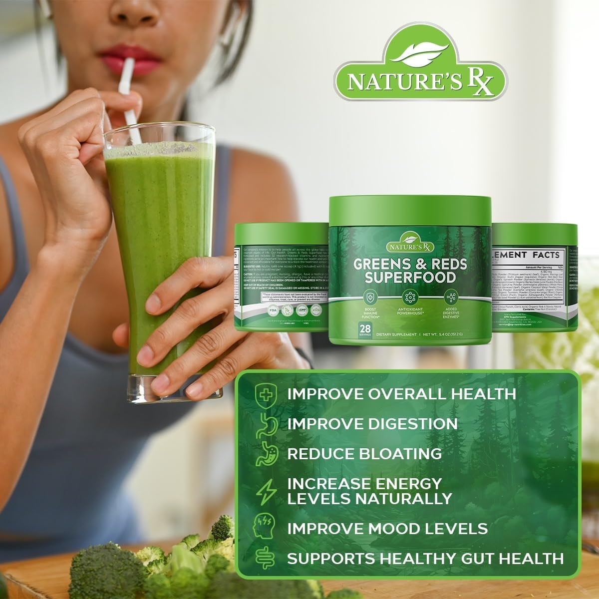 Nature's RX | #1 RATED Greens & Reds Superfood | Strengthen Immune System, Reduce Bloating | 17 Powerful Ingredients | 100% Naturally Sourced & 3rd Party Tested Ingredients - 28 Servings - Image 5