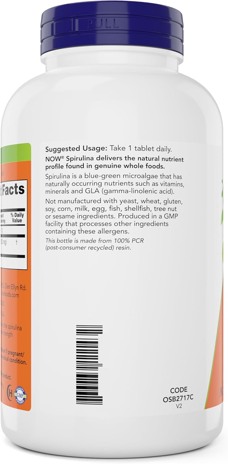 NOW Foods Organic Spirulina 1000mg Tablets - 300 Count - Non-GMO, Super Green Whole Food Supplement - Double Strength - Image 3
