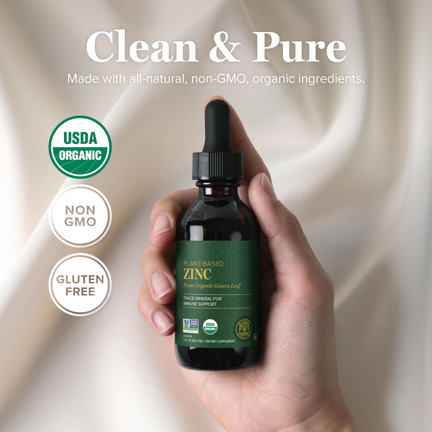 Global Healing USDA Organic Zinc Supplements Liquid - Pure Vitamin Drops for Immune System Boost, Hormone Balance, and Healthy Aging - Natural, Vegan-Friendly, Non-GMO, Organic Zinc Vitamins (2 Fl Oz) - Image 4