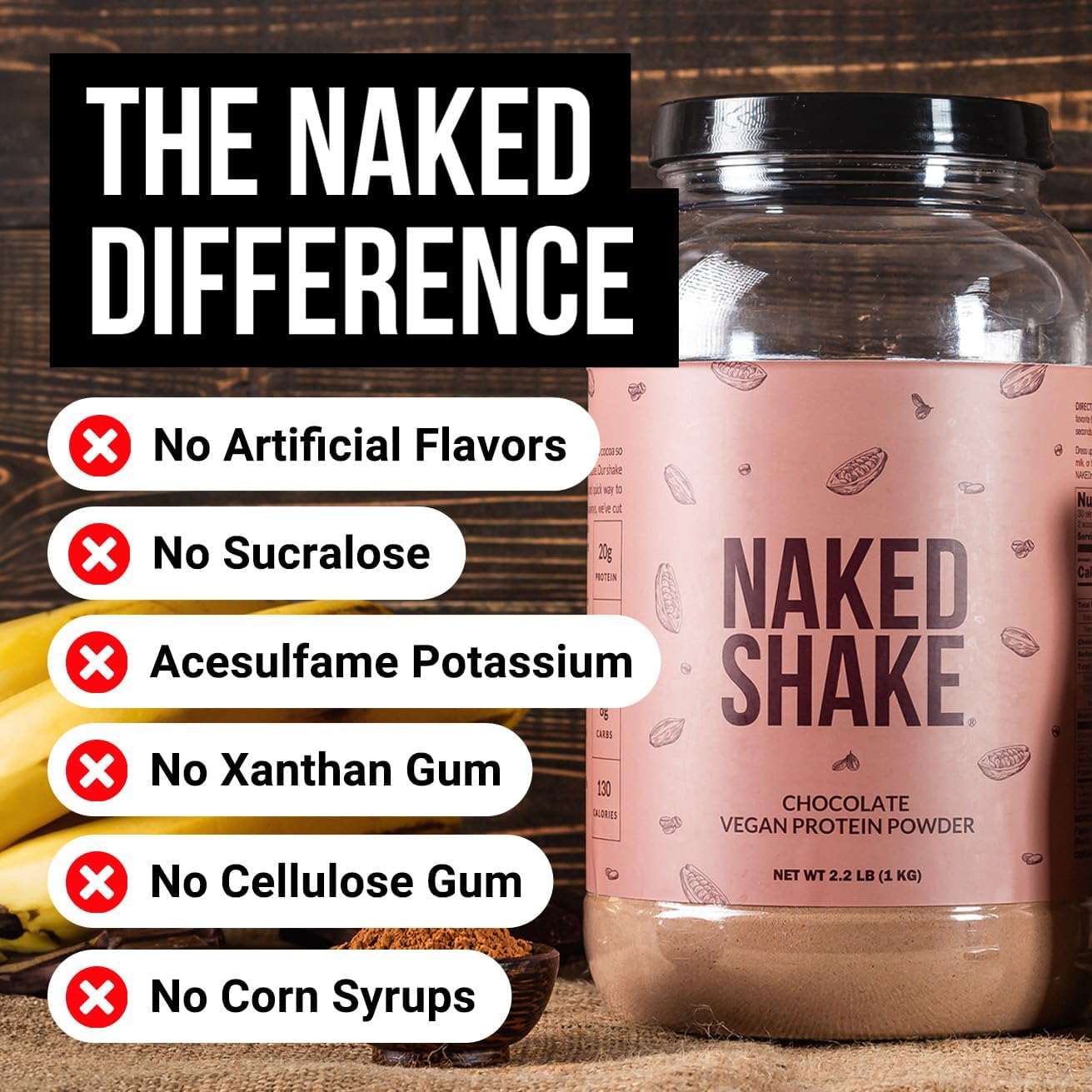 NAKED Shake - Chocolate Protein Powder - Plant Based Protein Shake with Mct Oil, NSF Certified, Gluten-Free, Soy-Free, No Gmos Or Artificial Sweeteners - 30 Servings - Image 2