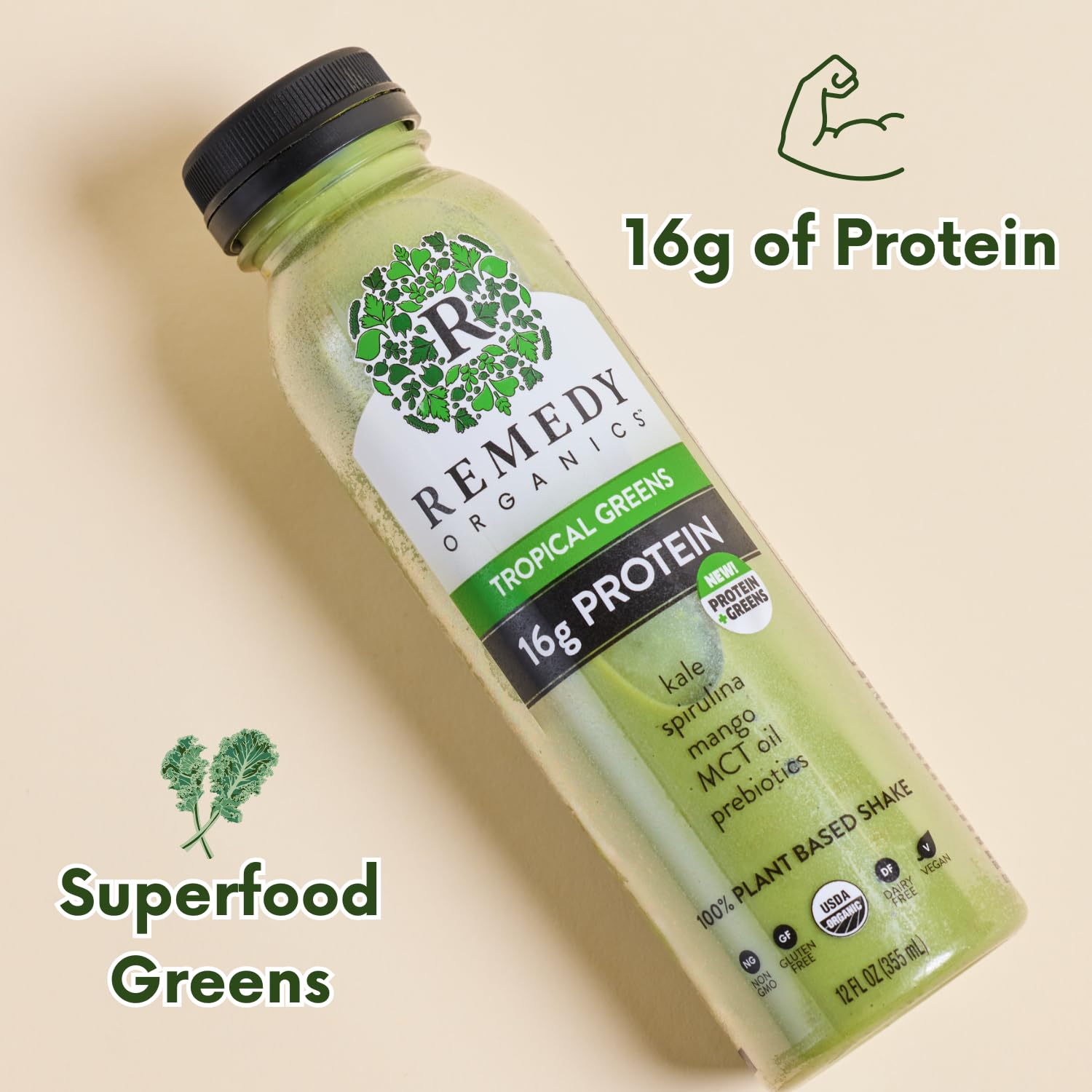 Remedy Organics Tropical Greens 12-Pack | Plant Based 16g Protein Shakes, Ready to Drink | USDA Organic, Gluten Free, Dairy Free, Soy Free - Image 3