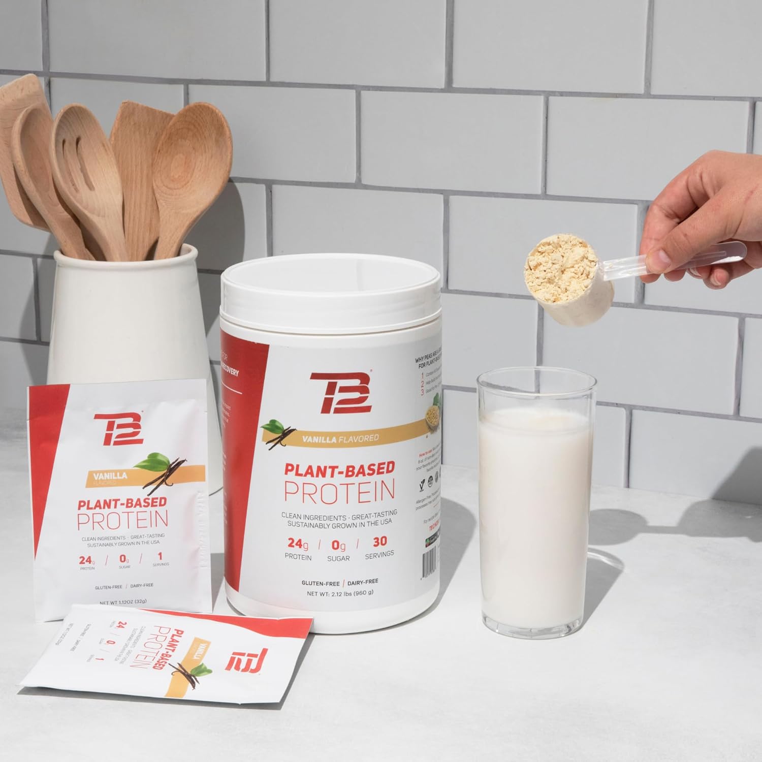 TB12 Plant Based Protein Powder by Tom Brady, 24g of Vegan Pea Protein, Low Sugar, Low Carb, Non-GMO, Keto Friendly, Paleo, Sugar Free, Vanilla Flavor (30 Servings/2.12lbs) - Image 8
