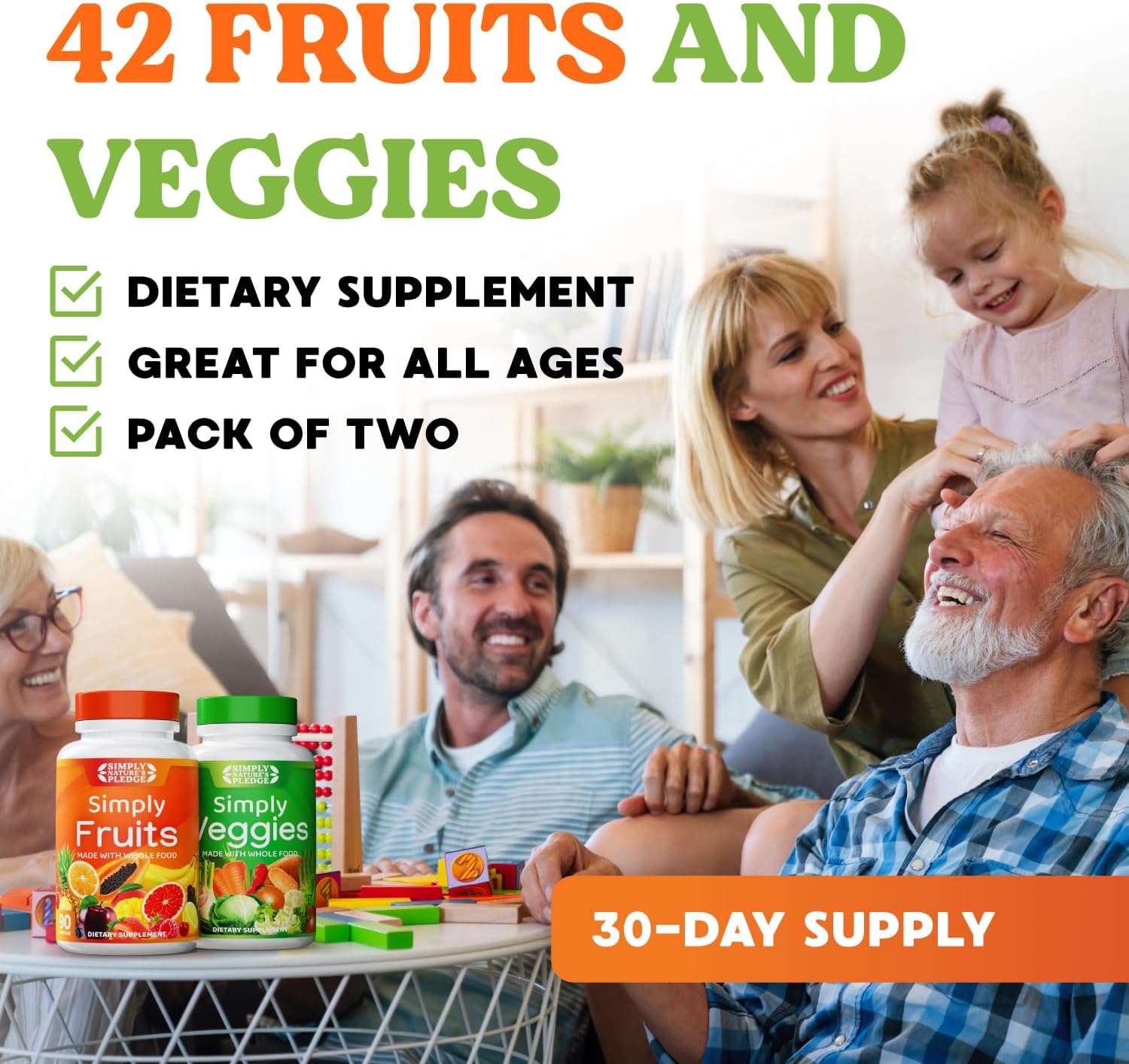 Simply Nature's Pledge - Packed with Over 40 Different Fruits & Vegetables - Made with Whole Food Superfoods - with High Beta Carotene – 100% Soy Free - 90 Count (Pack of 2) - Image 6