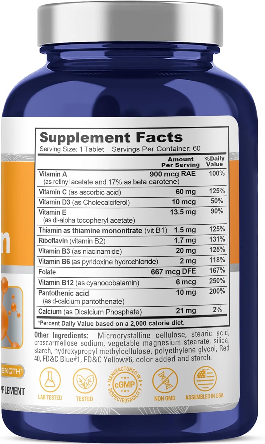 NusaPure Daily Multivitamin with Vegetable Magnesium Stearate - Suitable for Vegetarian/Vegan, Non-GMO - 60 Tablets - Image 2
