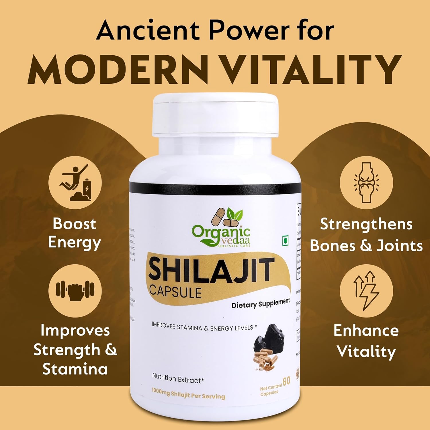 Natural Fiber Supplement for Digestive Health & Regularity | Plant-Based, Non-GMO, Gluten-Free (Shilajit 60 Capsules) - Image 7
