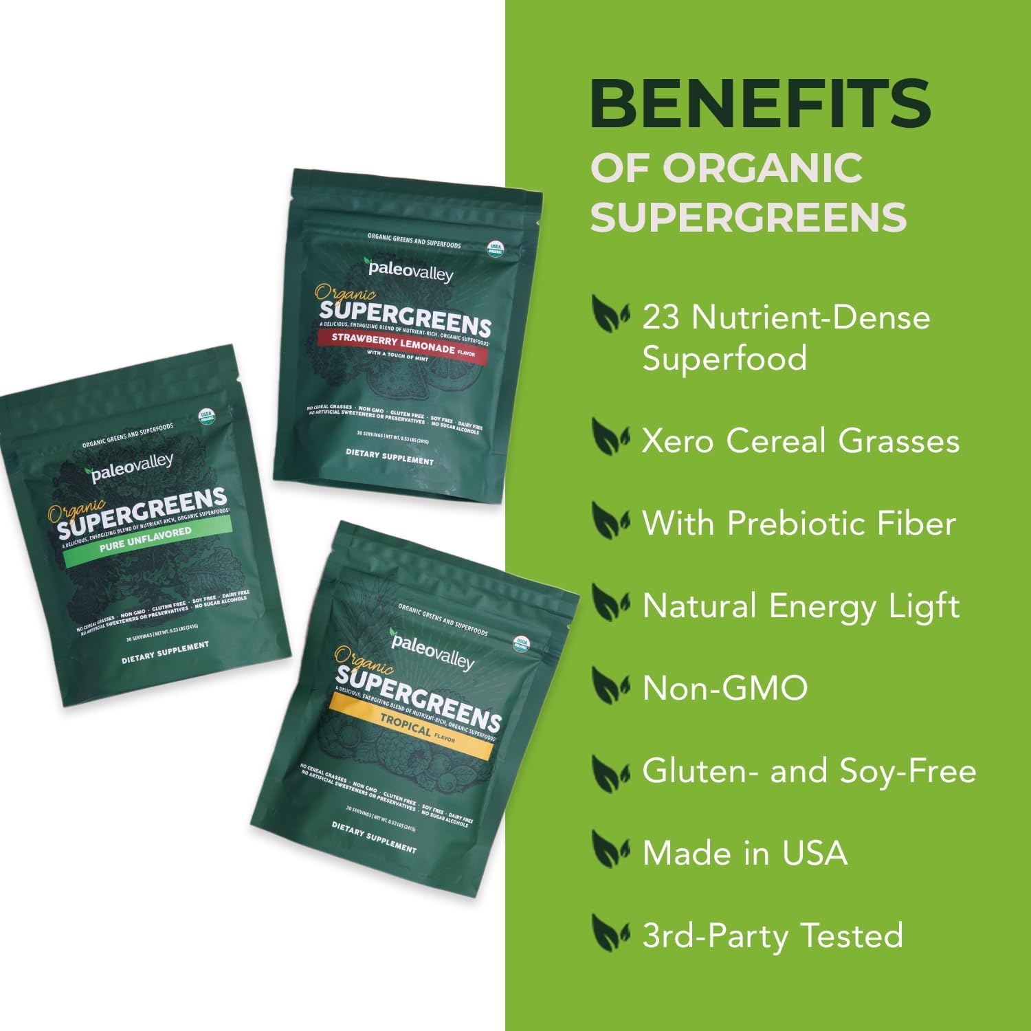 Paleovalley Organic Supergreens Powder - 23 Superfoods with Prebiotic Fiber for Energy and Immunity Support - No Cereal Grasses for Maximum Absorption - Pure Unflavored, 30 Servings - Image 3