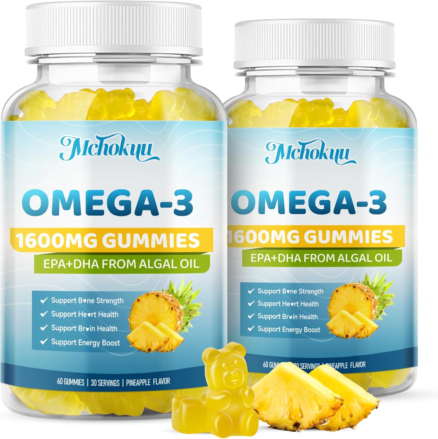 Vegan Omega-3 Gummies 1600mg EPA & DHA from Algal Oil, Fish Oil Alternative for Adults & Kids, Omega 3 Supplement with Vitamin D3 K2 for Brain, Eye & Immune Health Sugar Free Pineapple, 60 Count - Image 8